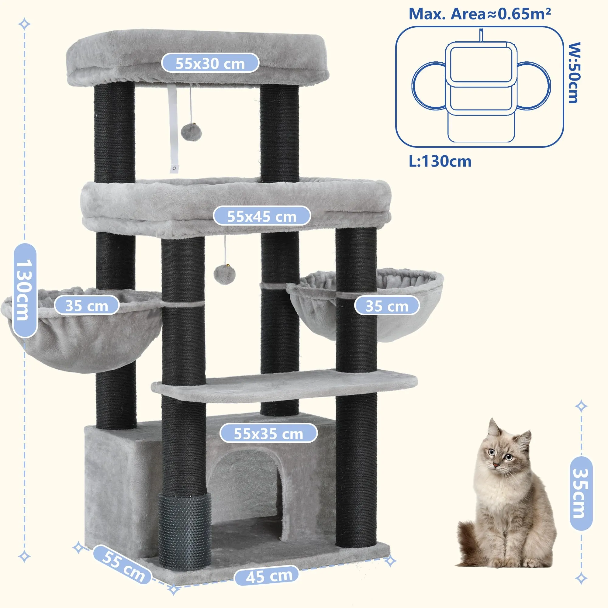Hey-brother Tiragraffi per Gatti, Colonna sisal 8cm spessa, Cuccia, MPJ02W - immagine 7