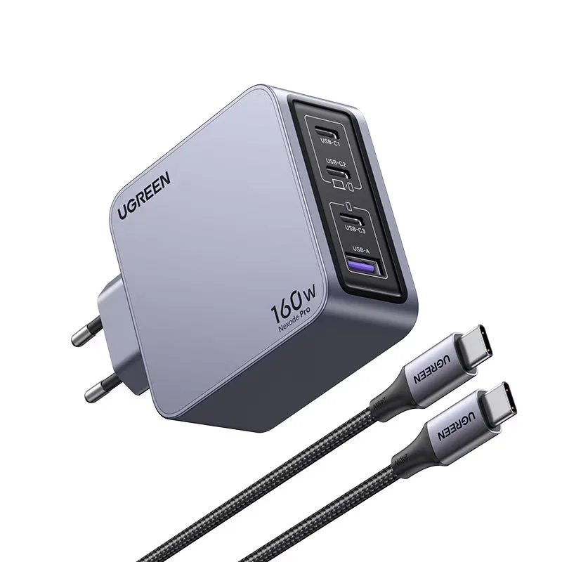 Caricabatterie da Rete con Cavo USB-C UGREEN X763 Nexode Pro, 160W, 3.25A, 1 x USB-A - 3 x USB-C, Grigio - immagine 1
