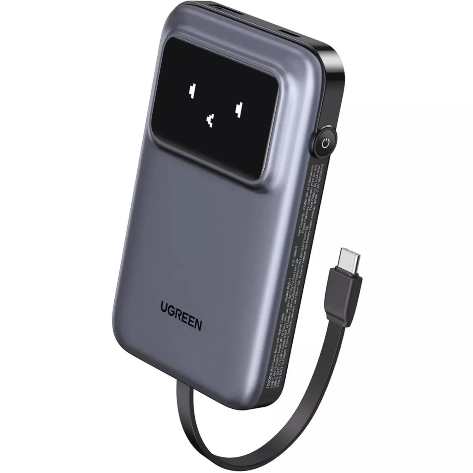 Batteria Esterna UGREEN PB511 Uno, 10000mAh, 30W, QC + PD, 1 x USB-A - 2 x USB-C, Grigio - immagine 1