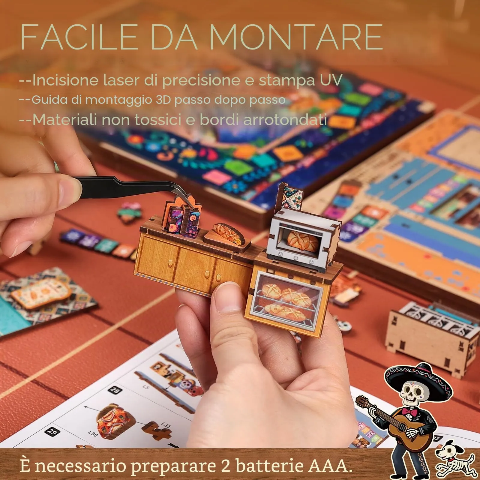 Cutefun Book Nook Kit Día de Muertos - Kit fai da te in miniatura per casa delle bambole, kit di costruzione con luce LED, puzzle in legno 3D decorativi, regalo per - Plaza de los Muertos - immagine 7