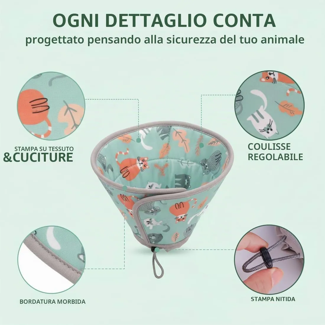 JYXNU Collare Elisabettiano Gatto, Regolabile Collare Elisabettiano, Protettivo per Dopo Chirurgia, Leccatura Anti-morso, Regolabile Morbido Collare Cane,Collare Anti Morso o Leccato (23-30cm, L) - immagine 3