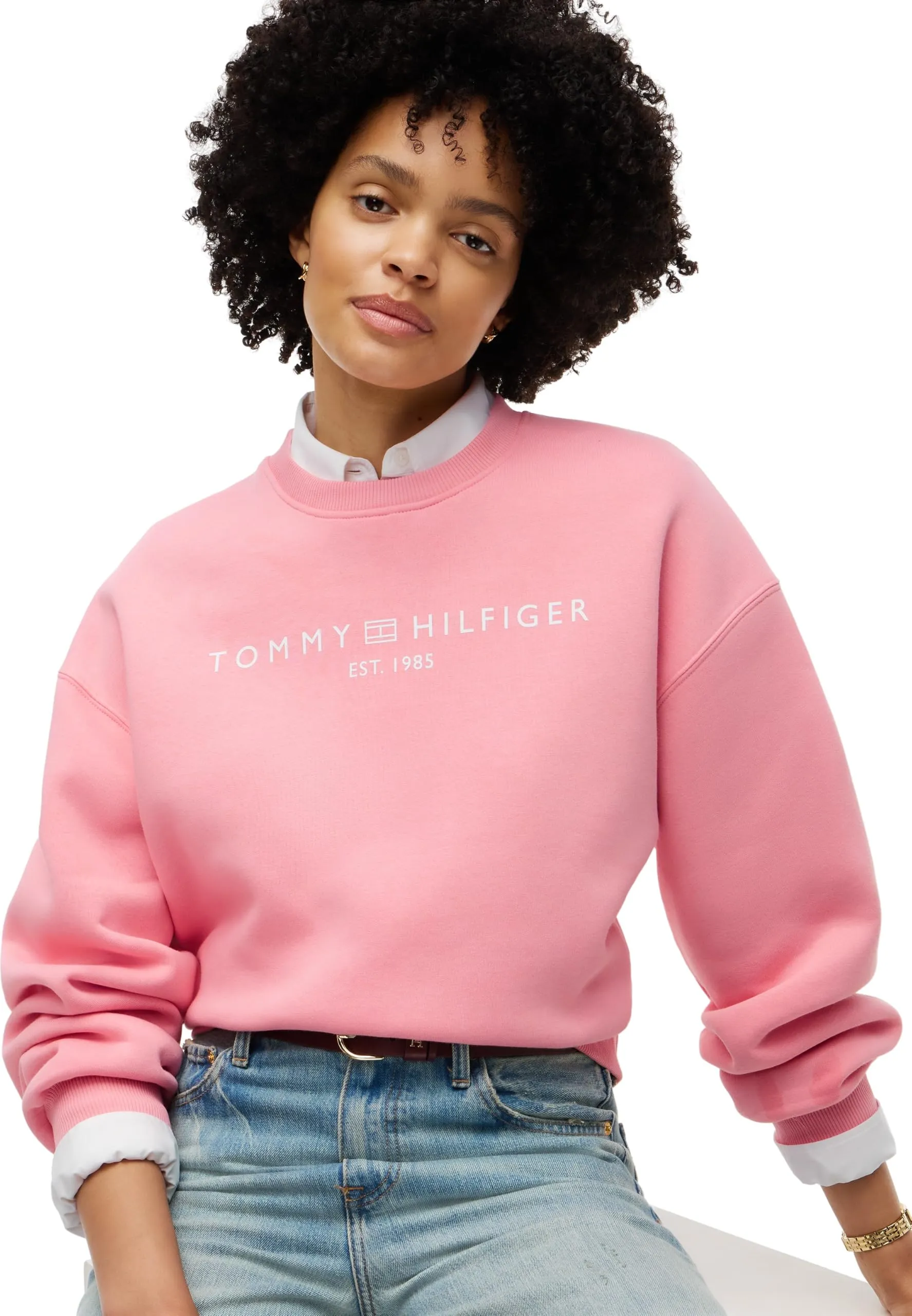 Tommy Hilfiger Felpa da Donna con Logo Mdrn Swtsrt Ww0ww47831, Rosa Garofano, S - immagine 3