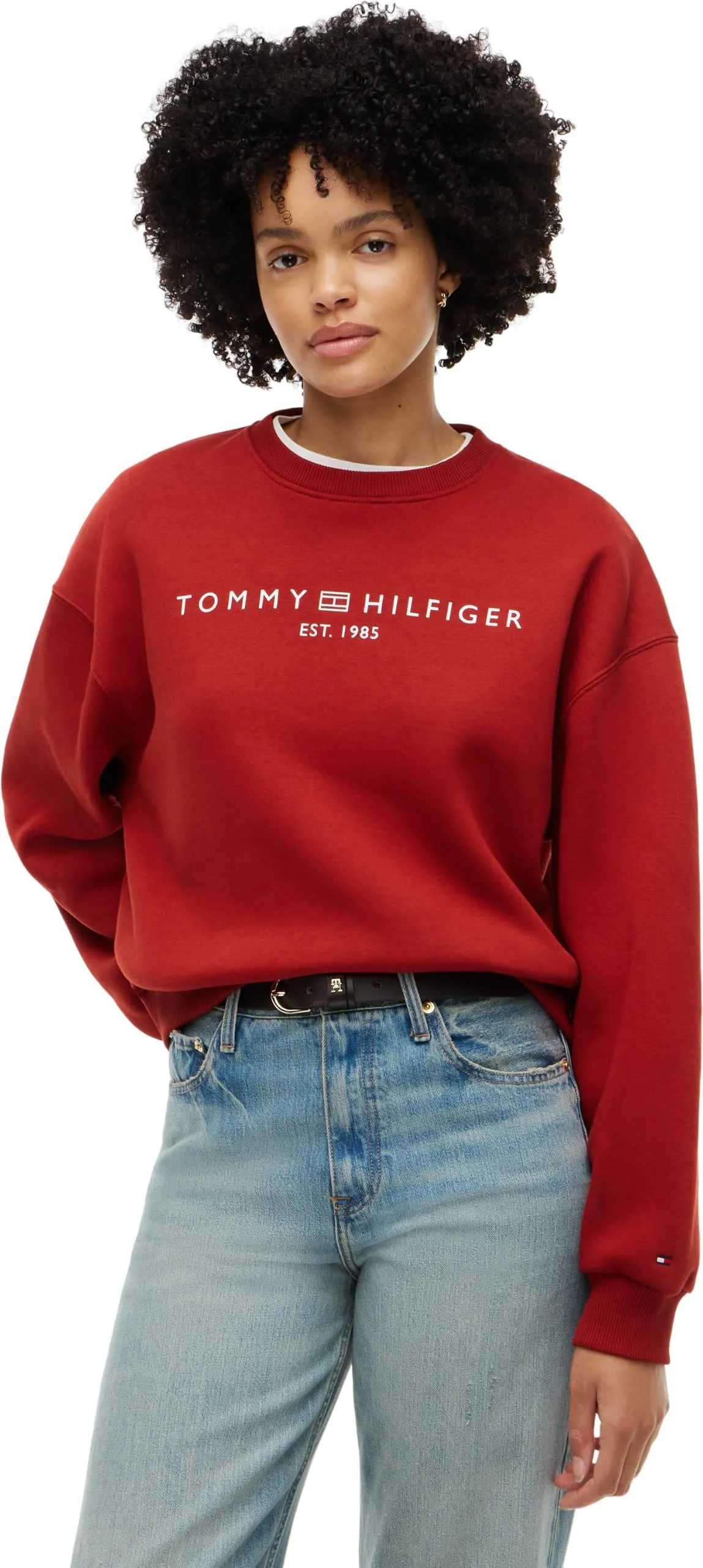 Tommy Hilfiger Donna Felpa Corp Logo Relaxed Fit, Rosso (Dark Magma), XL - immagine 1