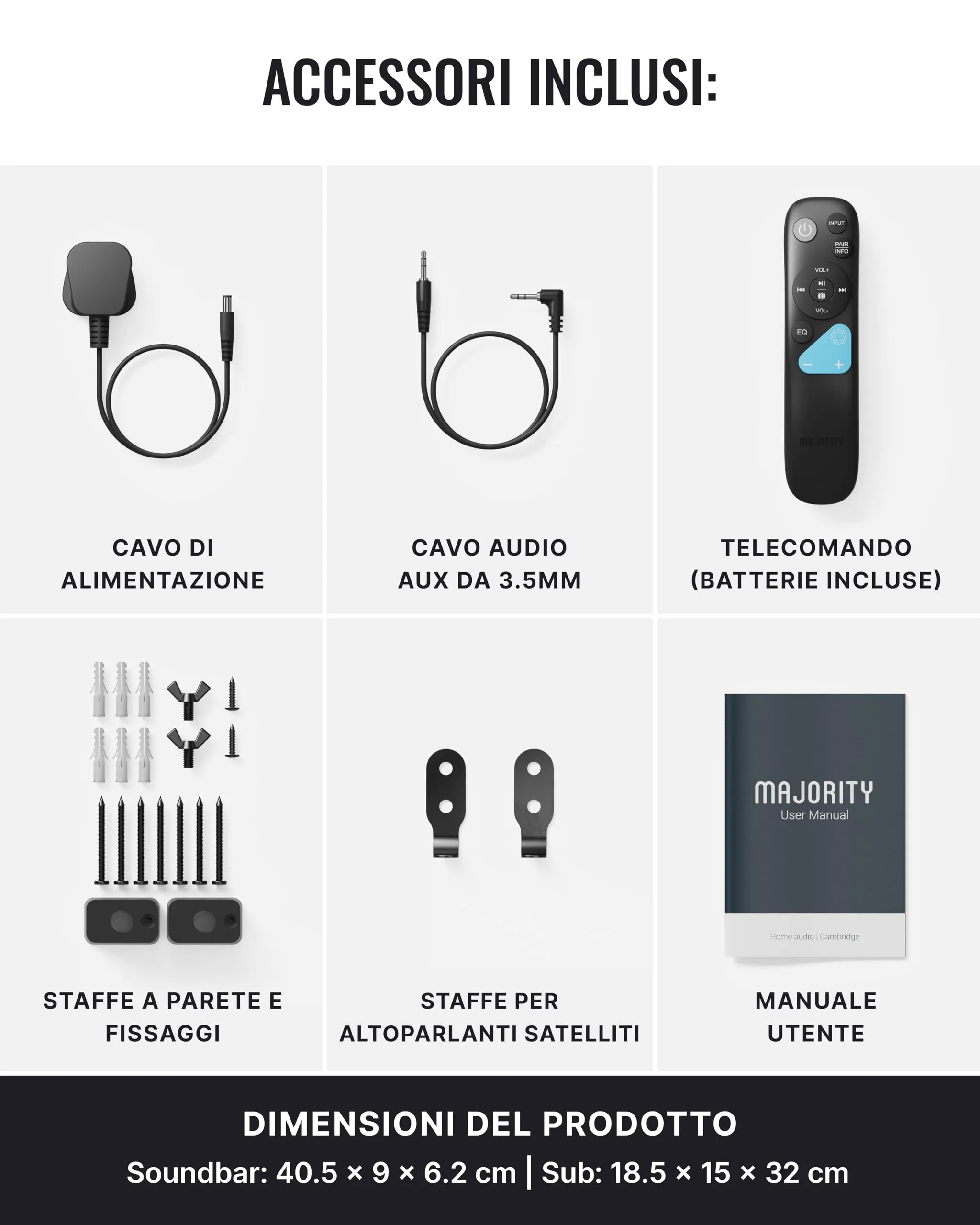 Majority Bowfell Halo Soundbar TV con Subwoofer e Altoparlanti Satellitari - immagine 8