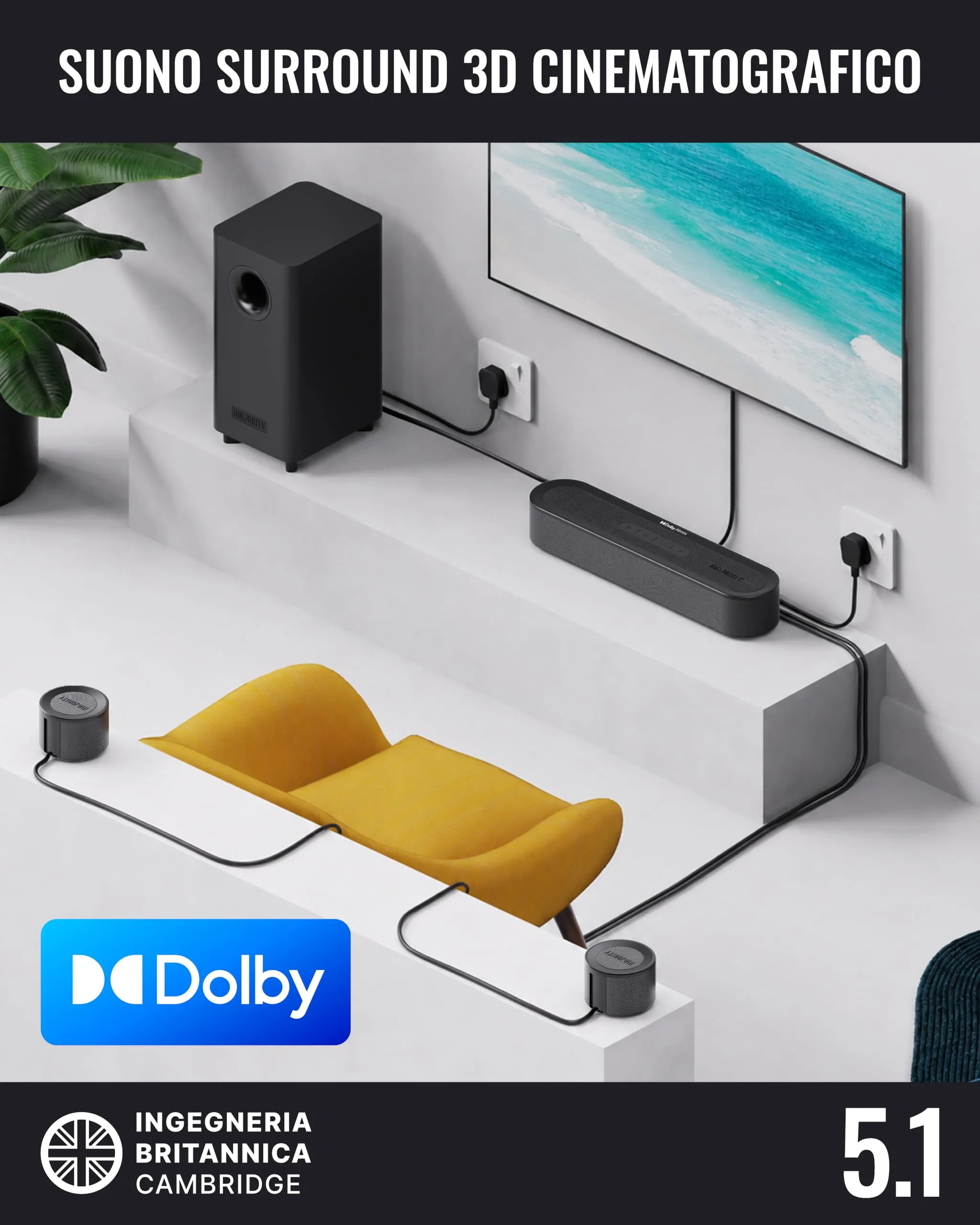Majority Bowfell Halo Soundbar TV con Subwoofer e Altoparlanti Satellitari - immagine 9