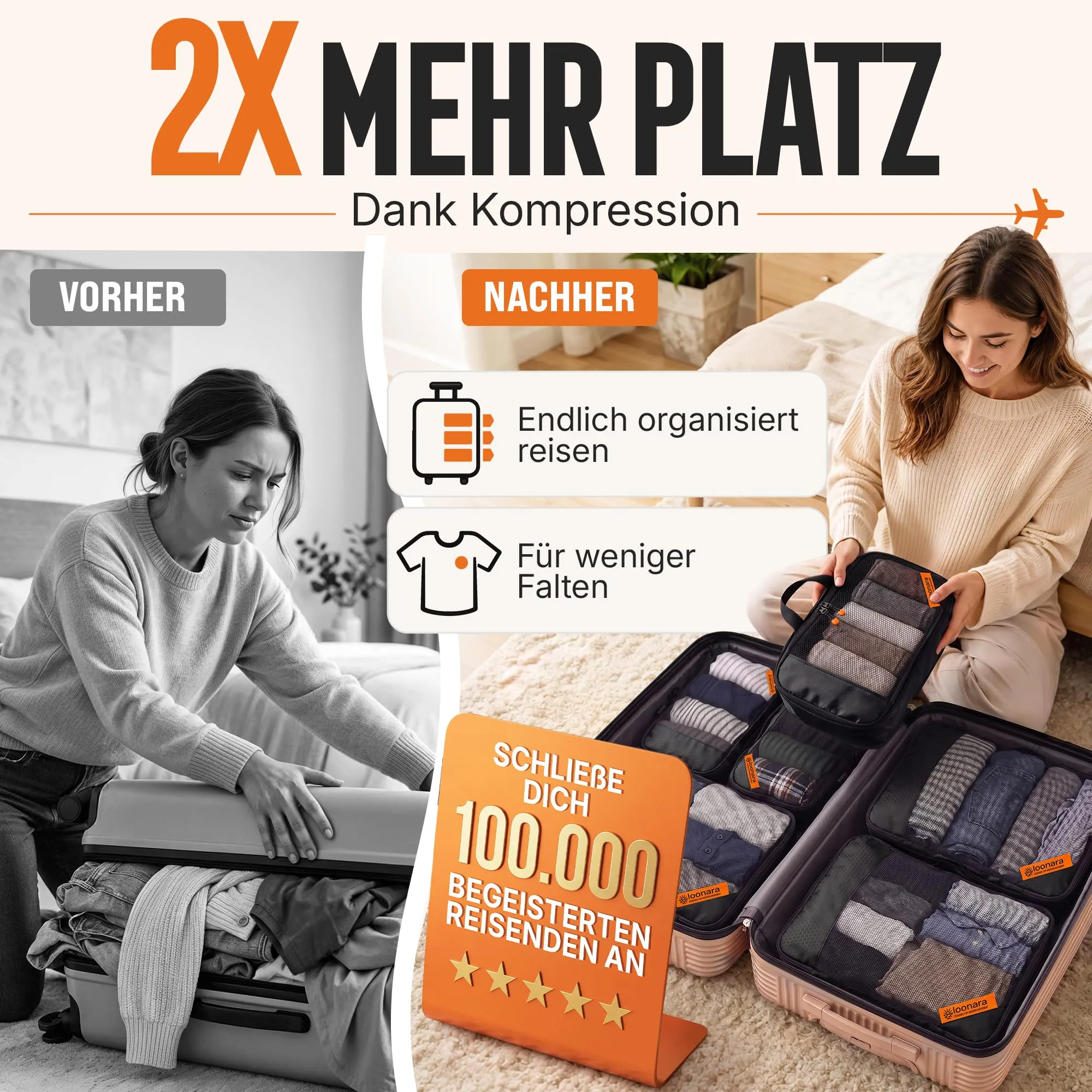 Set di cubi da imballaggio a compressione, organizer per valigie - immagine 2