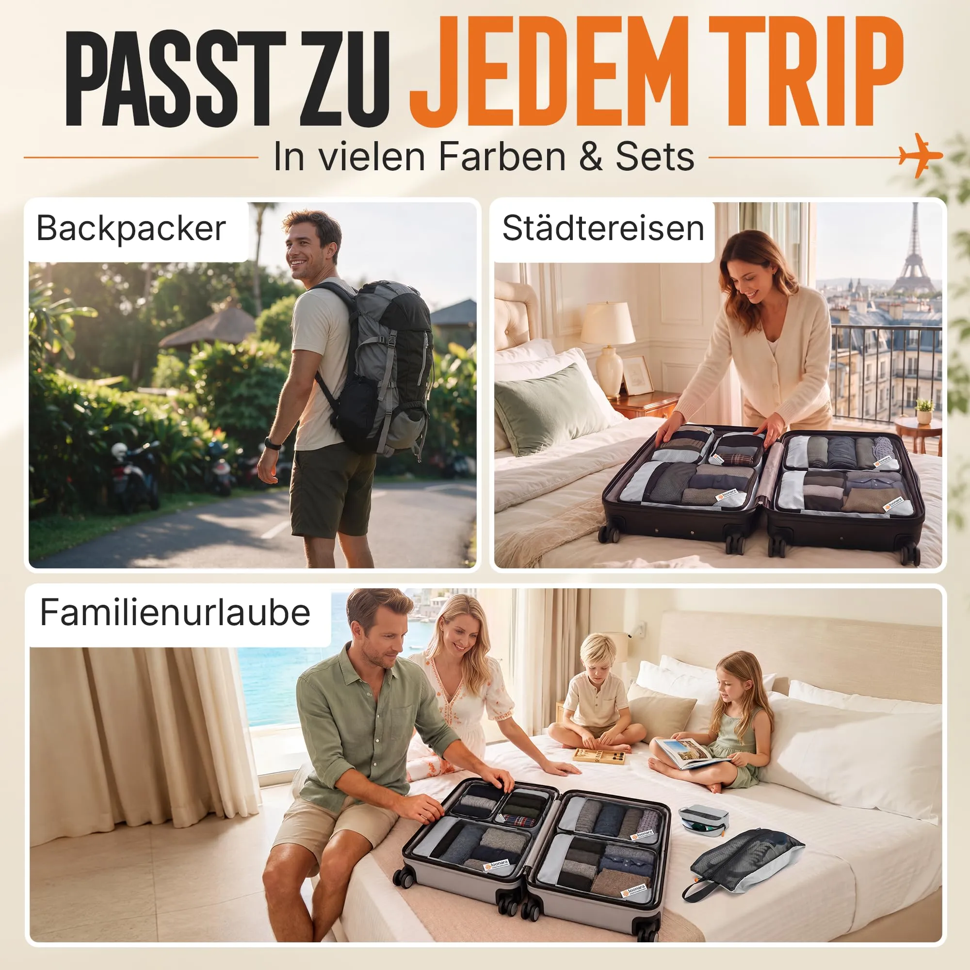 Loonara Travel Set di cubi organizer a compressione - 100% di spazio in più - Cubi organizer per valigie, set organizer per valigie, cubi organizer a compressione, borse da viaggio per valigie - immagine 6