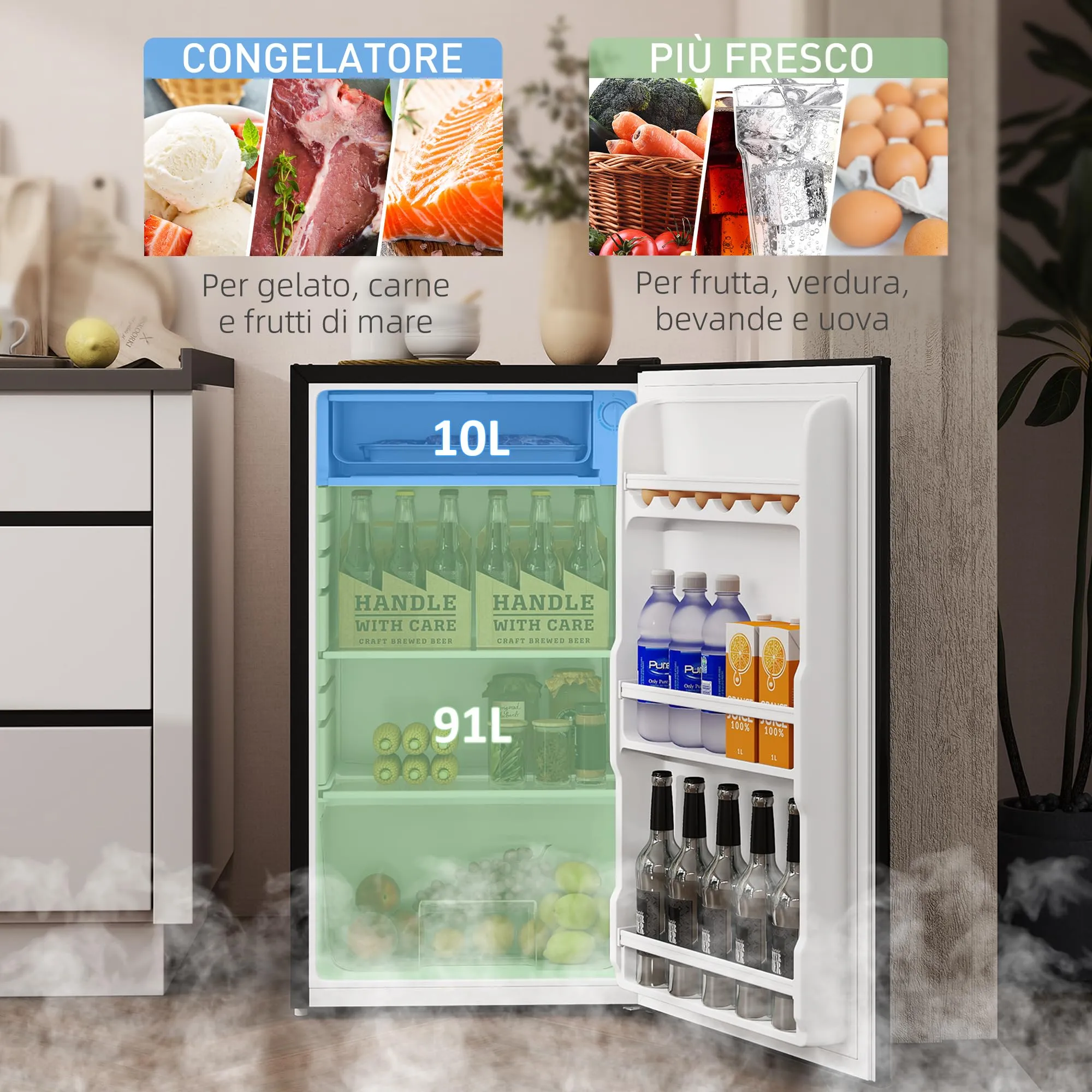 HOMCOM Frigorifero Piccolo 91L con Congelatore Classe E Nero - immagine 3