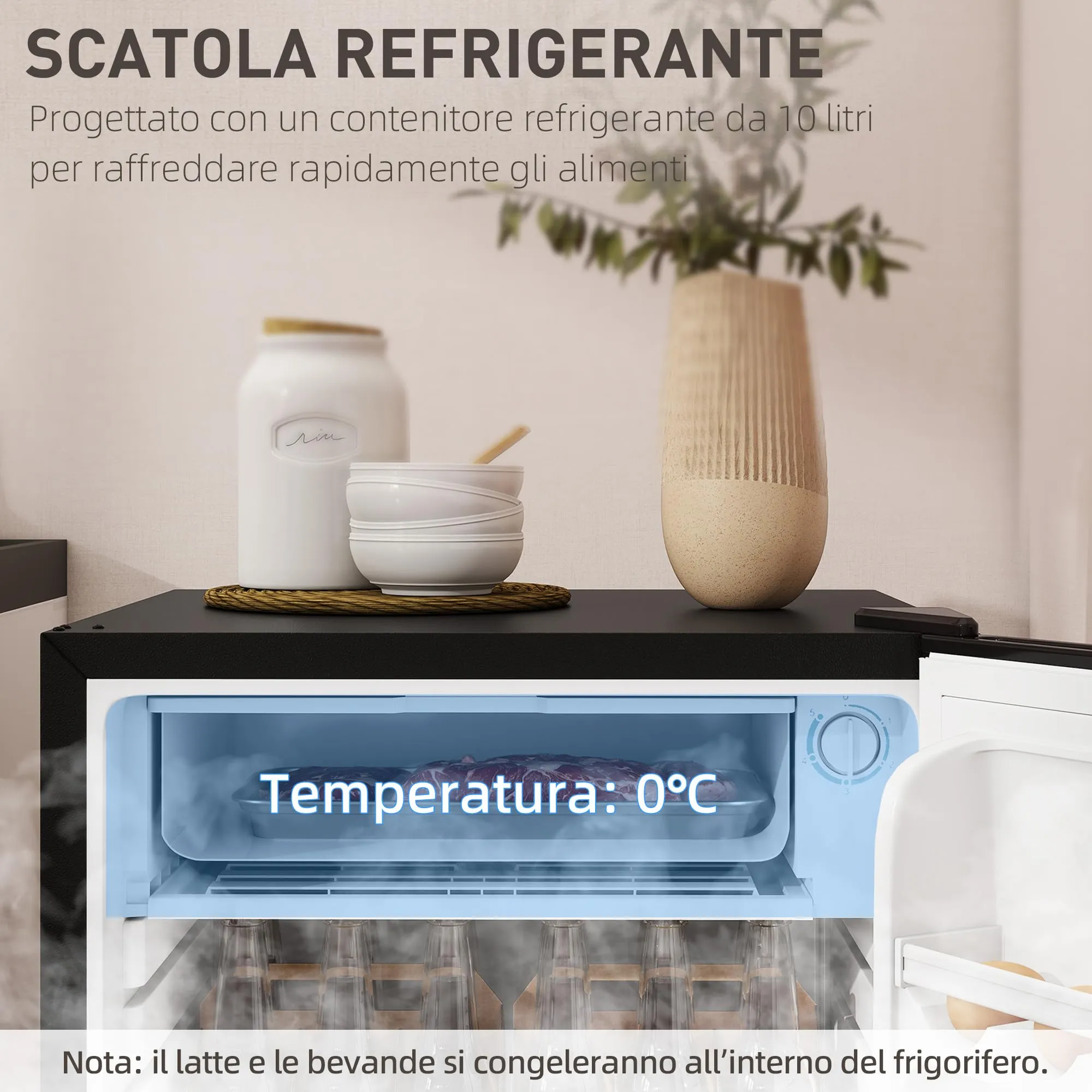 HOMCOM Frigorifero Piccolo 91L con Congelatore Classe E Nero - immagine 4