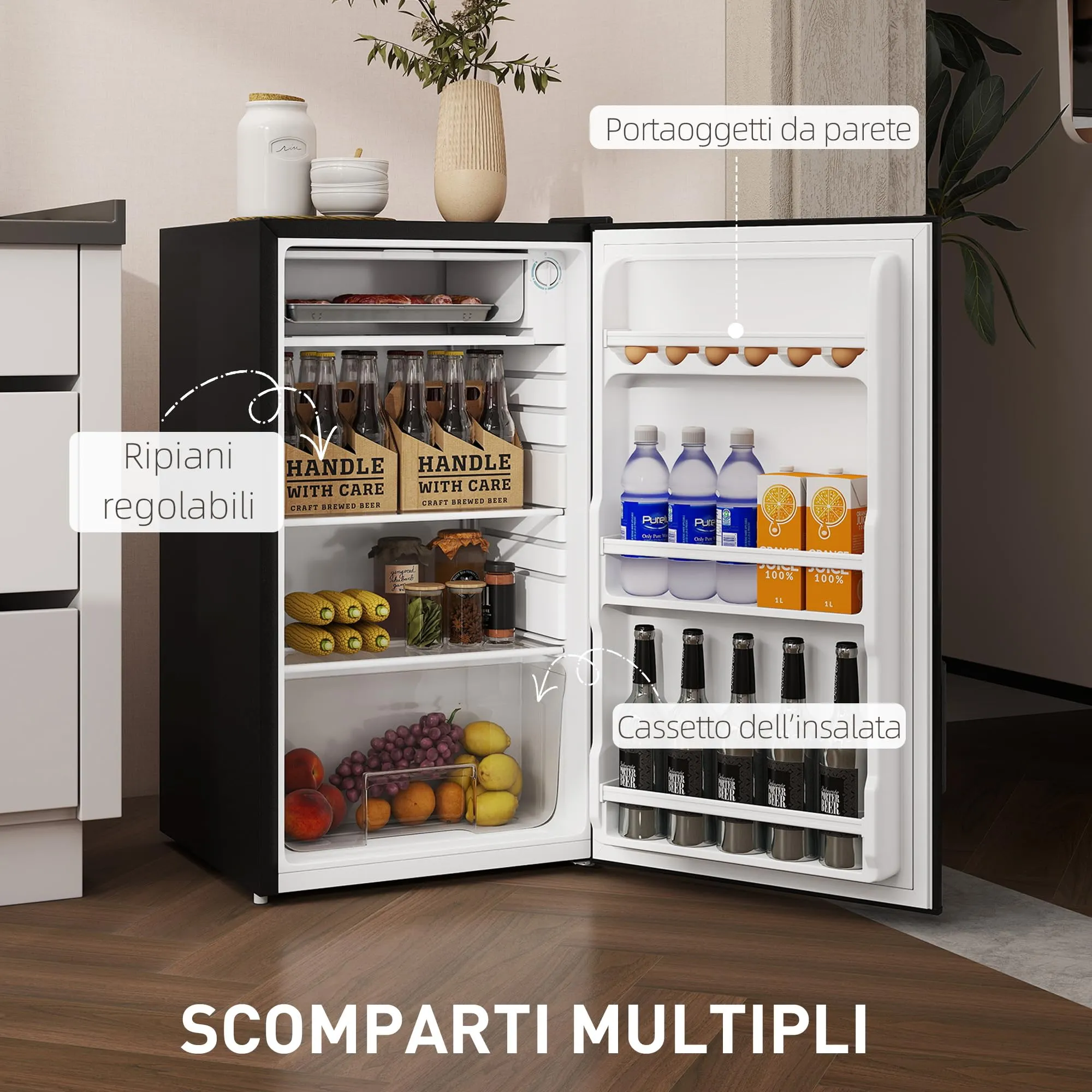 HOMCOM Frigorifero Piccolo 91L con Congelatore Classe E Nero - immagine 5