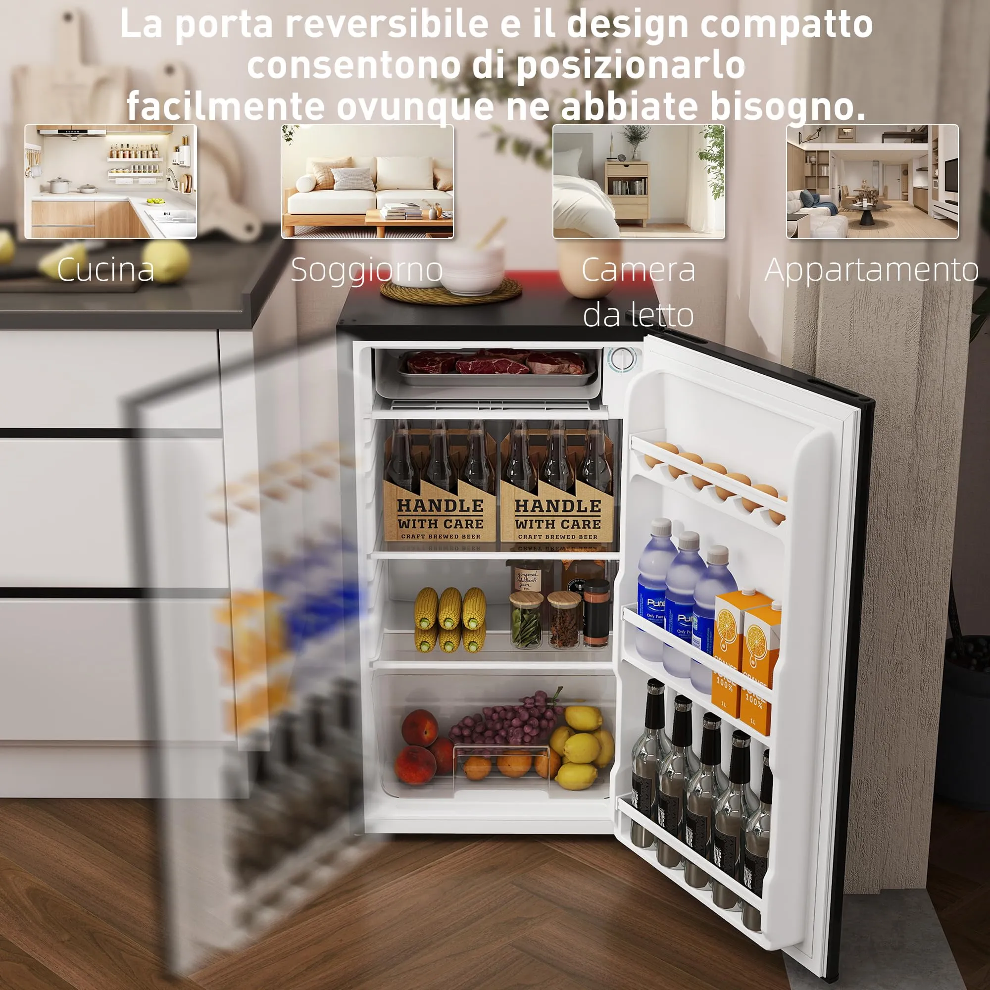 HOMCOM Frigorifero Piccolo 91L con Congelatore Classe E Nero - immagine 6
