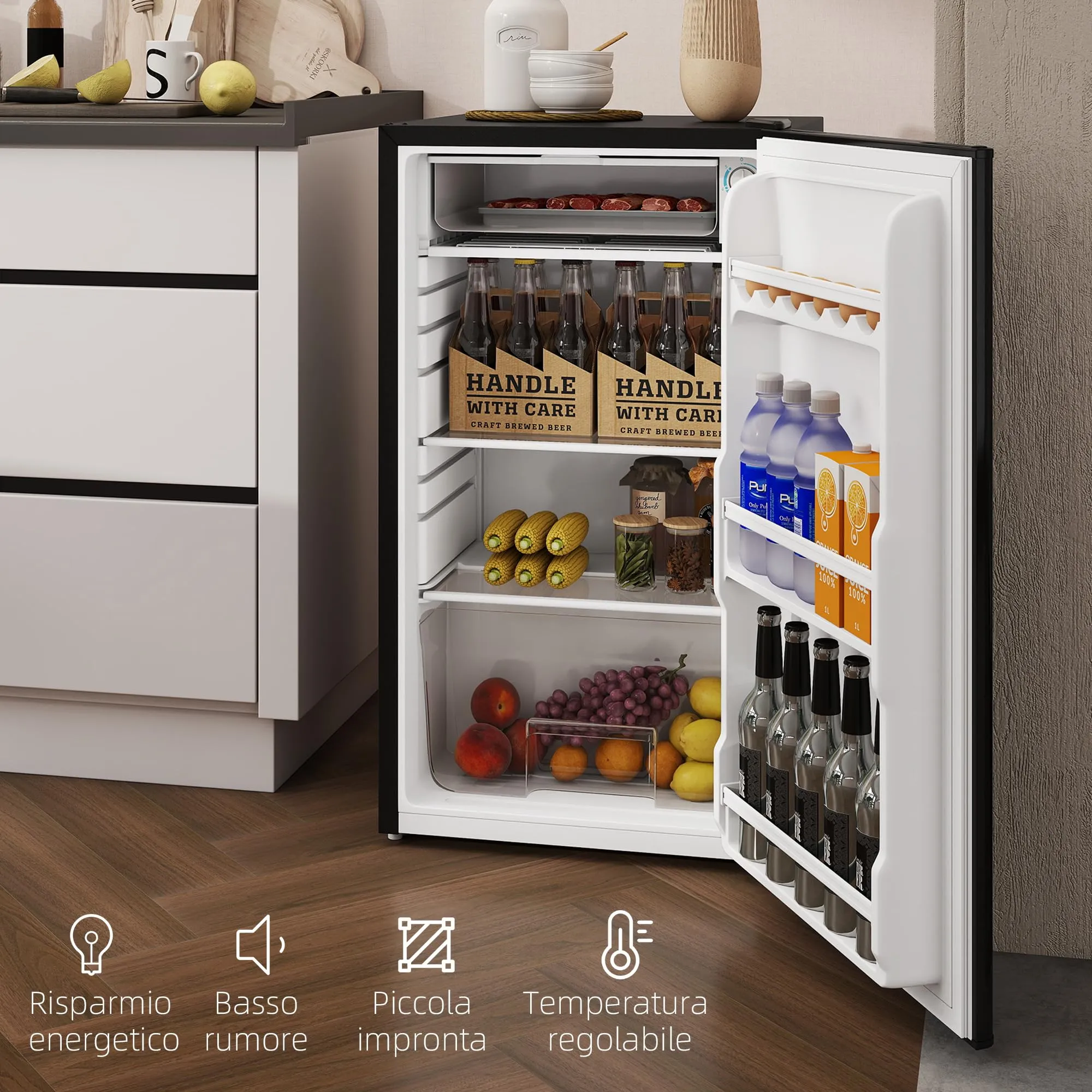HOMCOM Frigorifero Piccolo 91L con Congelatore Classe E Nero - immagine 7