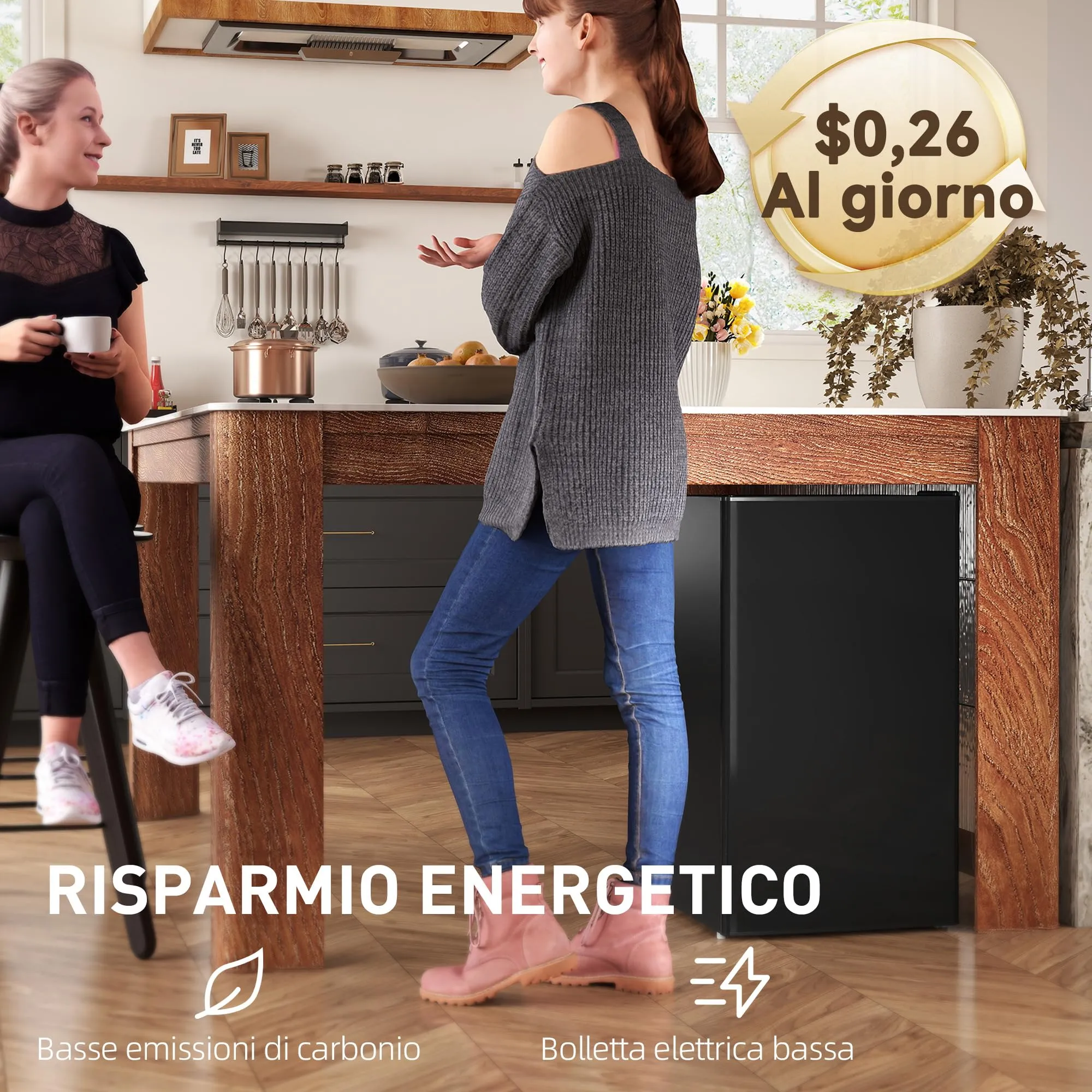 HOMCOM Frigorifero Piccolo 91L con Congelatore Classe E Nero - immagine 8
