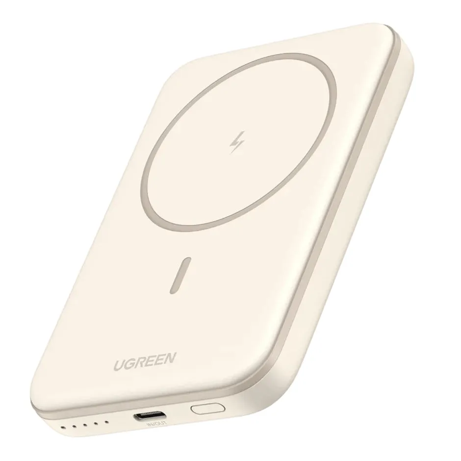 Batteria Esterna Wireless UGREEN PB560, 5000mAh, 15W, PD + QI, 1 x QI - 1 x USB-C, Beige - immagine 1