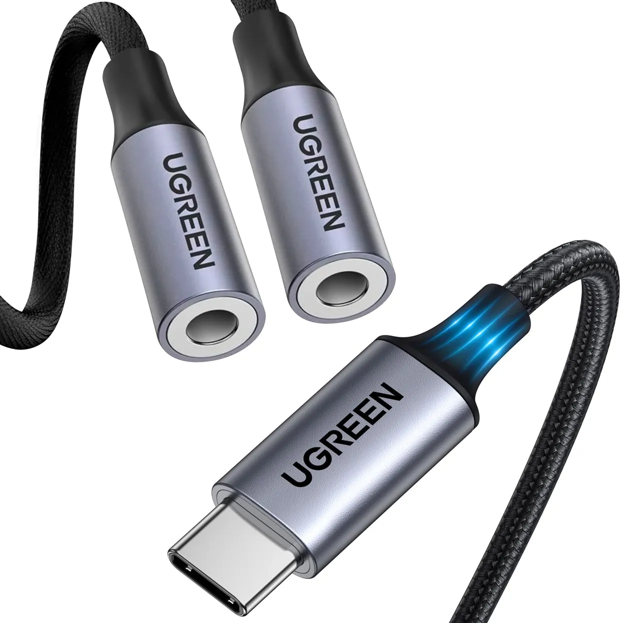 Adattatore Audio Splitter USB-C - 2 x 3.5mm UGREEN AV144 2in1, 0.20m, Grigio - immagine 1