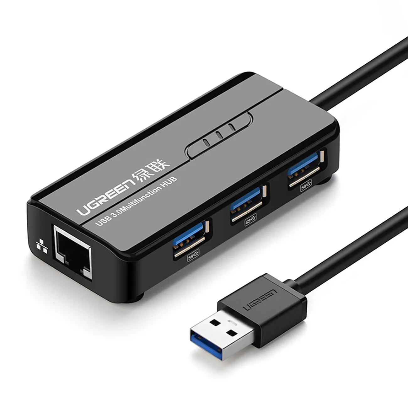 Hub USB UGREEN 20265, 3 x USB-A 3.0 - 1 x RJ45, Nero - immagine 1