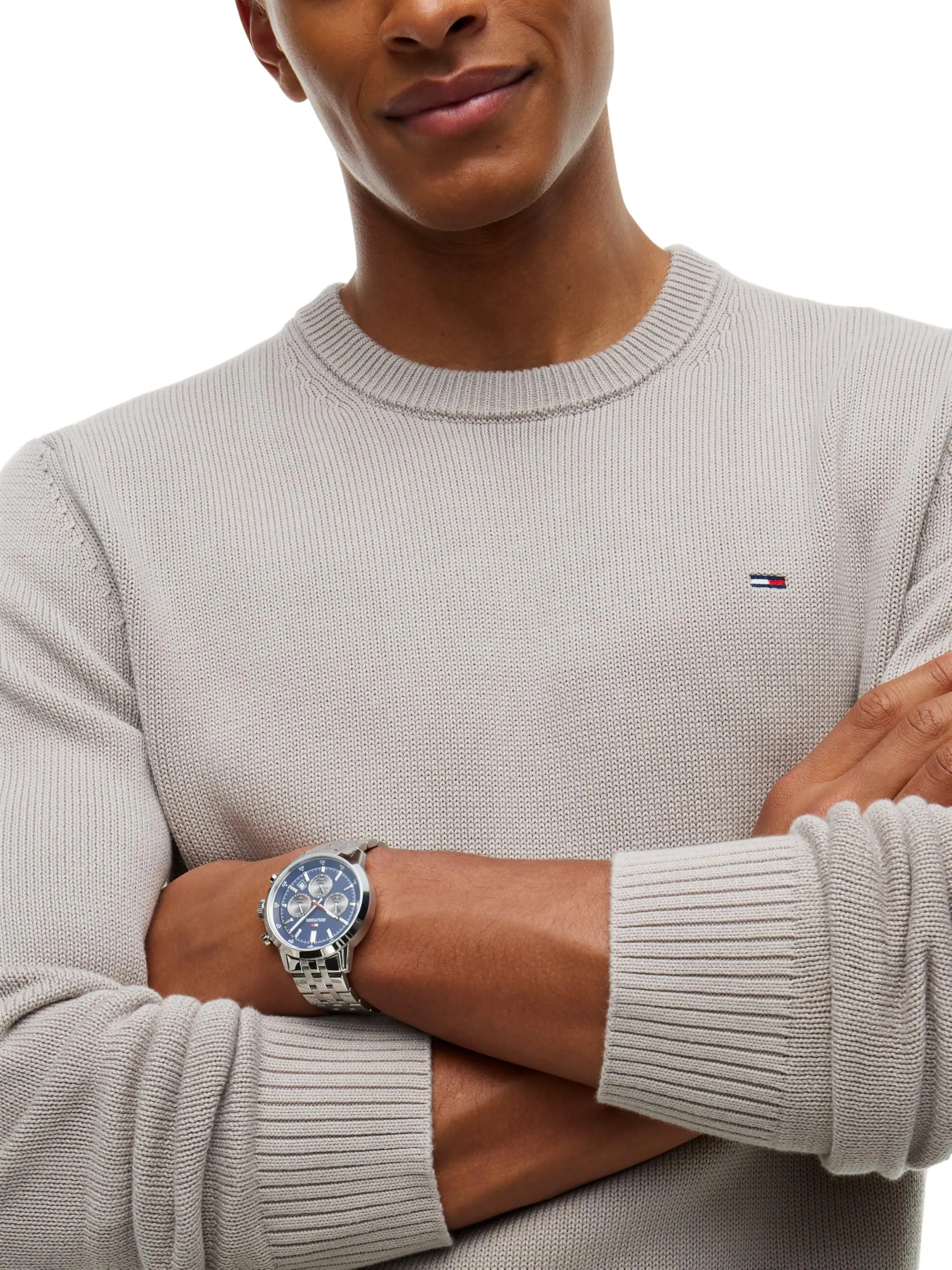 Tommy Jeans Tjm Slim Ess Sweater Ext Dm0Dm21787 Pullover Maglione, Grigio (Limestone Dust), XL - immagine 5