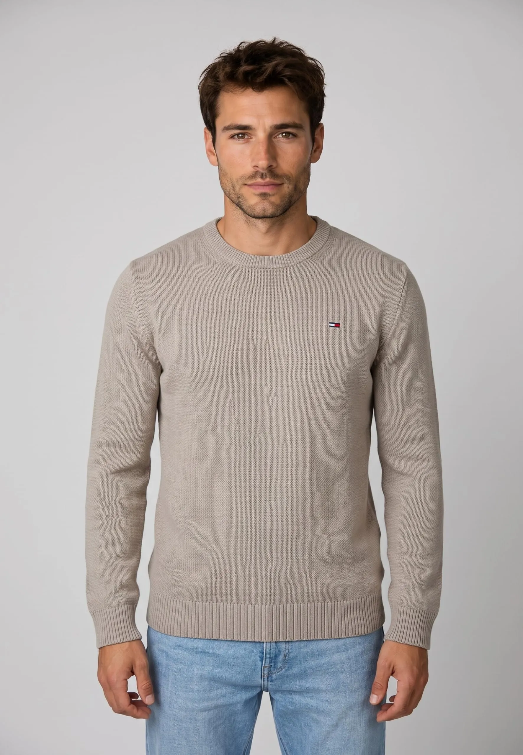 Tommy Jeans Tjm Slim Ess Sweater Ext Dm0Dm21787 Pullover Maglione, Grigio (Limestone Dust), XXL - immagine 3