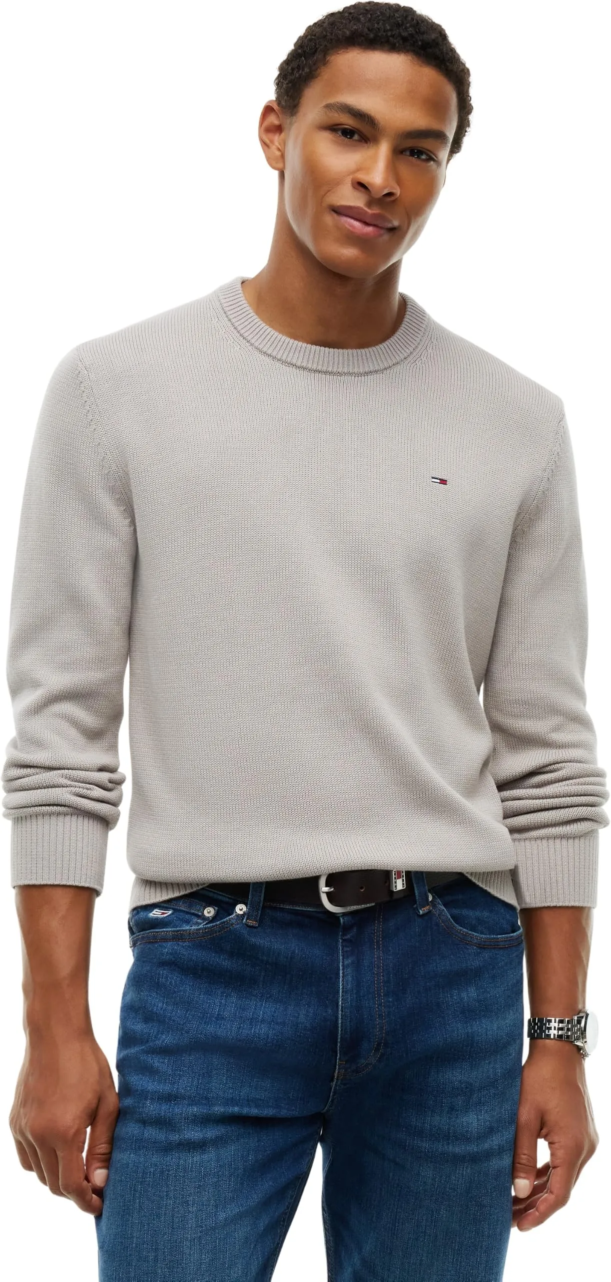 Tommy Jeans Tjm Slim Ess Sweater Ext Dm0Dm21787 Pullover Maglione, Grigio (Limestone Dust), 4XL - immagine 1