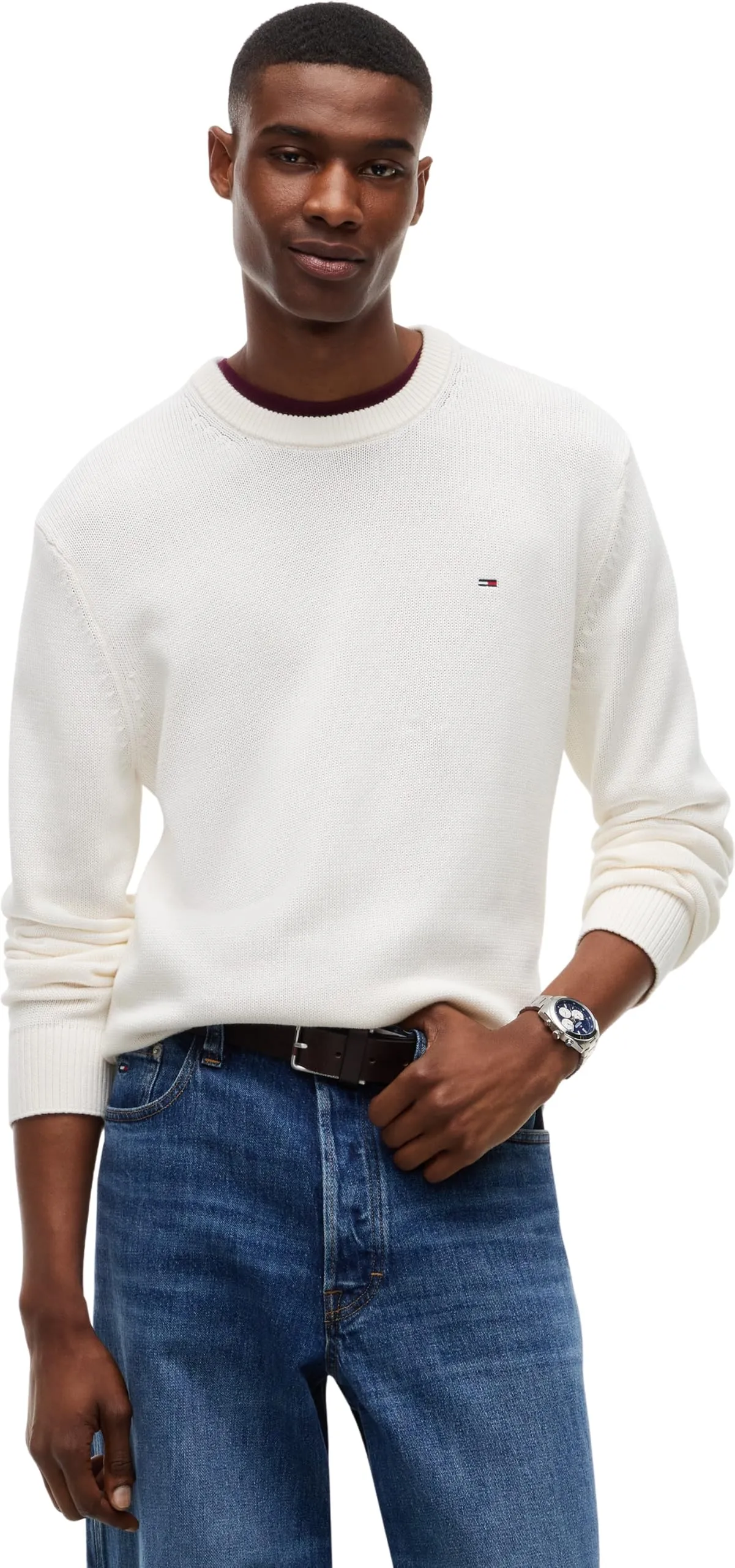 Tommy Jeans Tjm Slim Ess Sweater Ext Dm0Dm21787 Pullover Maglione, Bianco (off White), XS - immagine 1