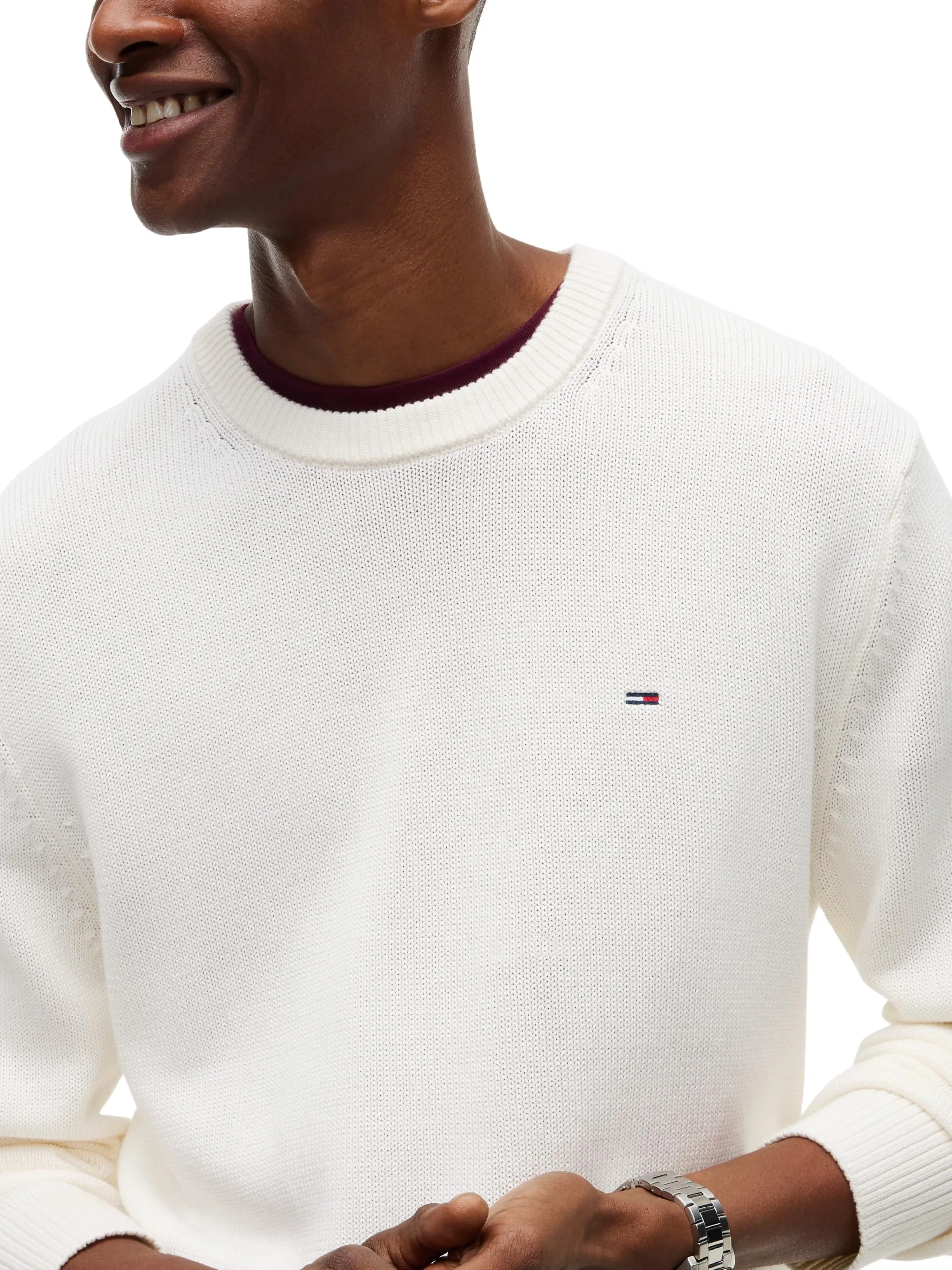 Tommy Jeans Tjm Slim Ess Sweater Ext Dm0Dm21787 Pullover Maglione, Bianco (off White), XS - immagine 3