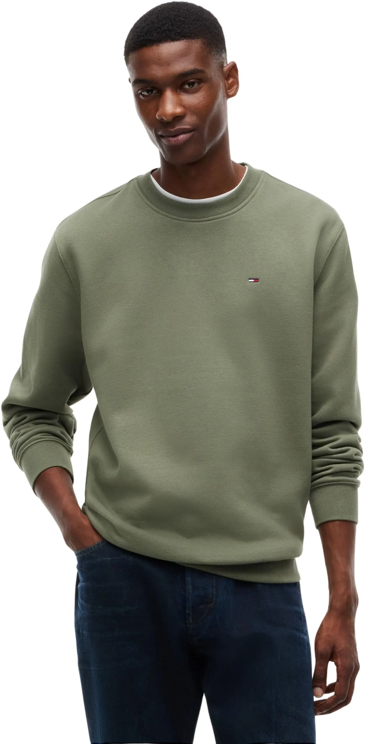 Tommy Jeans Felpa da Uomo Tjm Reg S Flag Crew Dm0Dm20741, Verde (Rocky Mountain), M - immagine 1