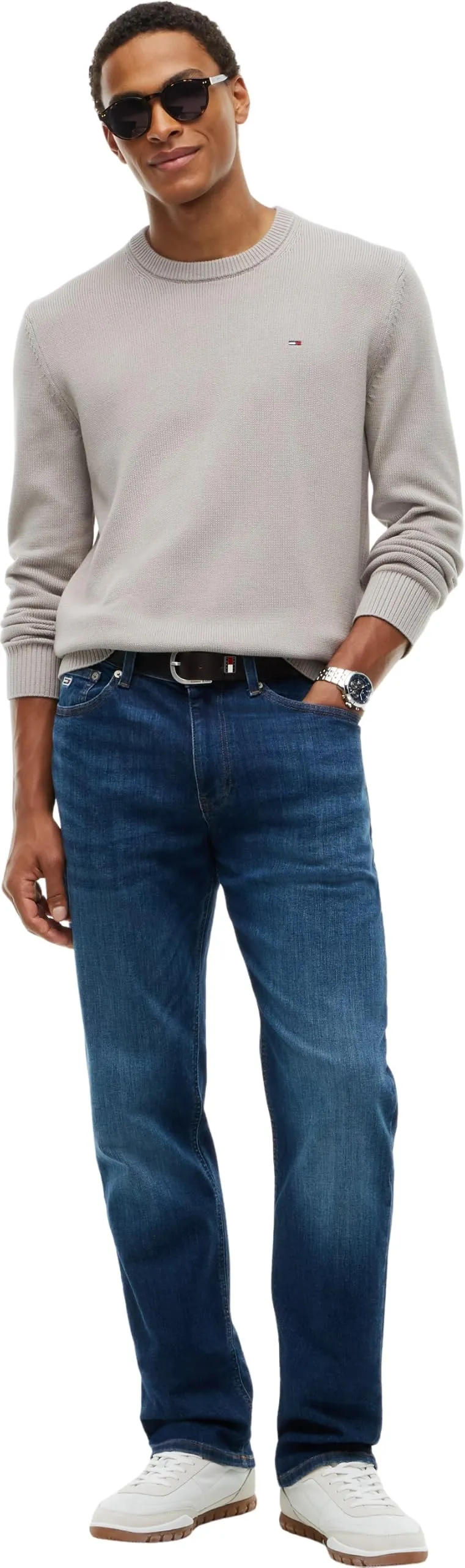 Tommy Jeans Tjm Slim Ess Sweater Ext Dm0Dm21787 Pullover Maglione, Grigio (Limestone Dust), 3XL - immagine 6