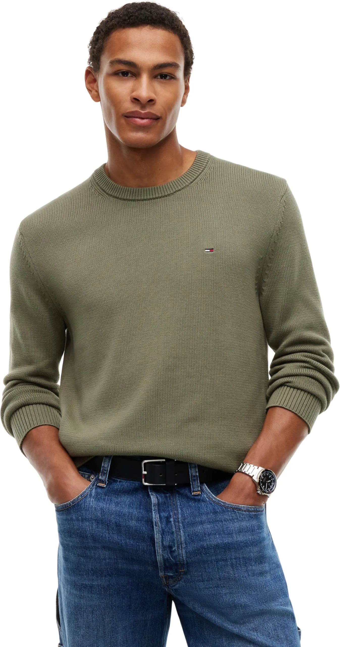 Tommy Jeans Tjm Slim Ess Sweater Ext Dm0Dm21787 Pullover Maglione, Verde (Rocky Mountain), XXL - immagine 1