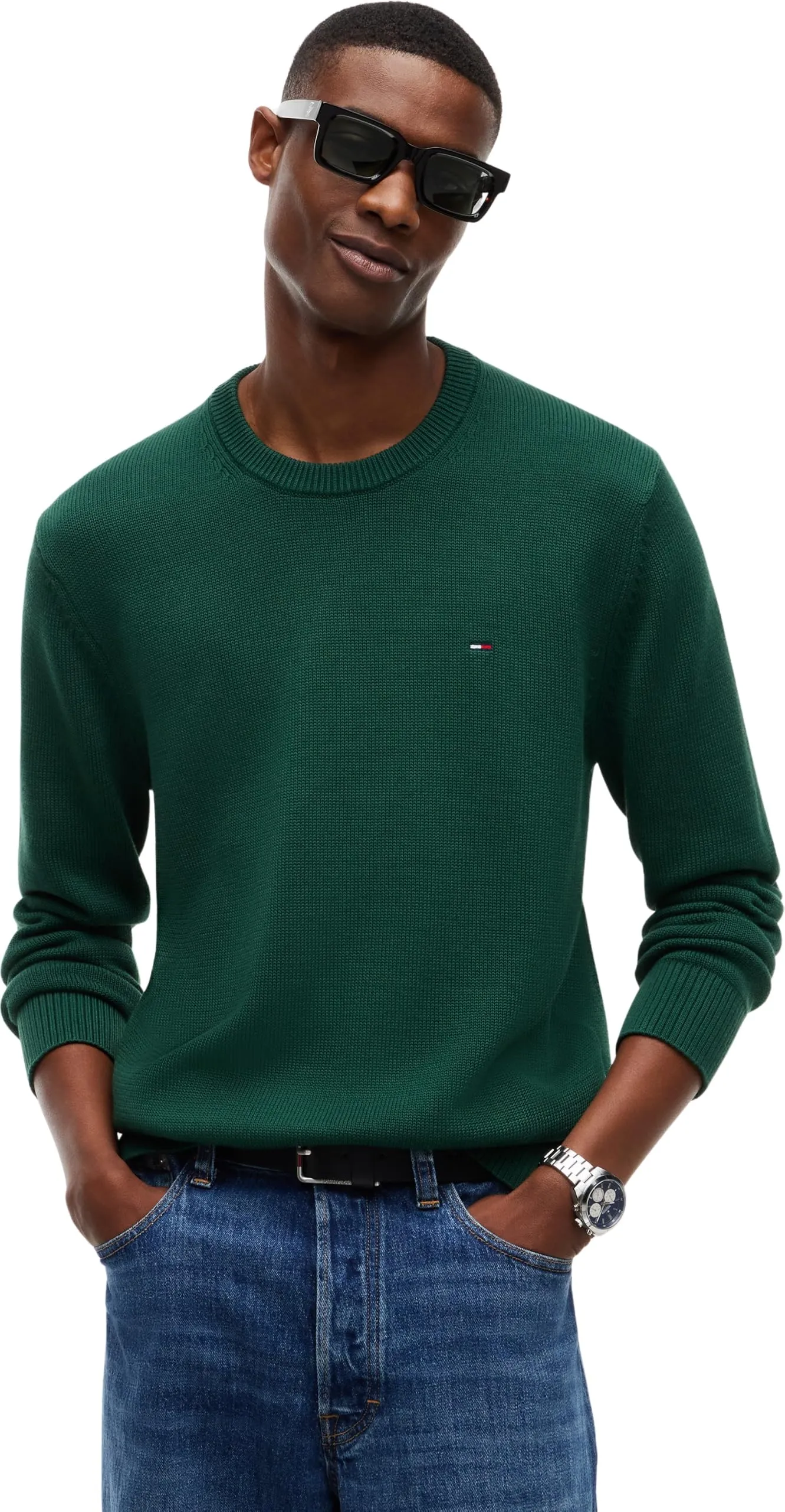 Tommy Jeans Tjm Slim Ess Sweater Ext Dm0Dm21787 Pullover Maglione, Verde (Verde Velluto), XL - immagine 1