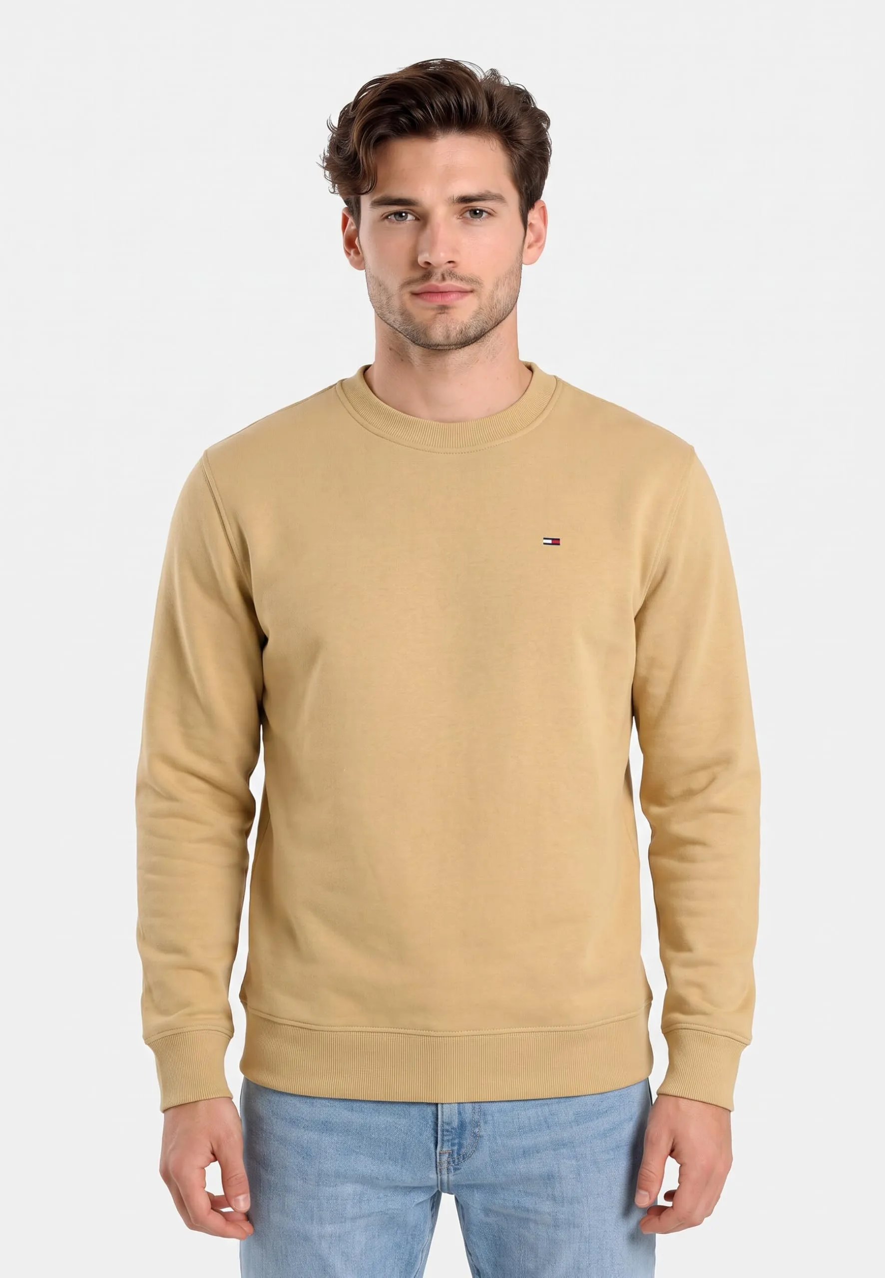 Tommy Jeans Felpa da Uomo Tjm Reg S Flag Crew Dm0Dm20741, Beige, XXL - immagine 3