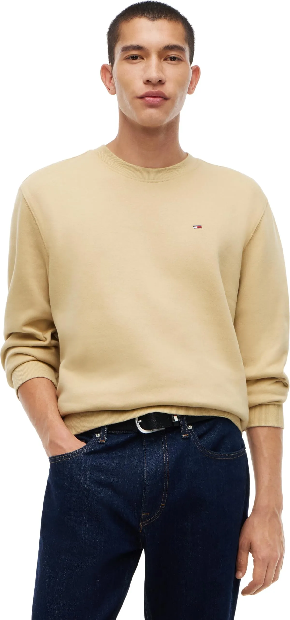 Tommy Jeans Felpa da Uomo Tjm Reg S Flag Crew Dm0Dm20741, Beige, 3XL - immagine 1