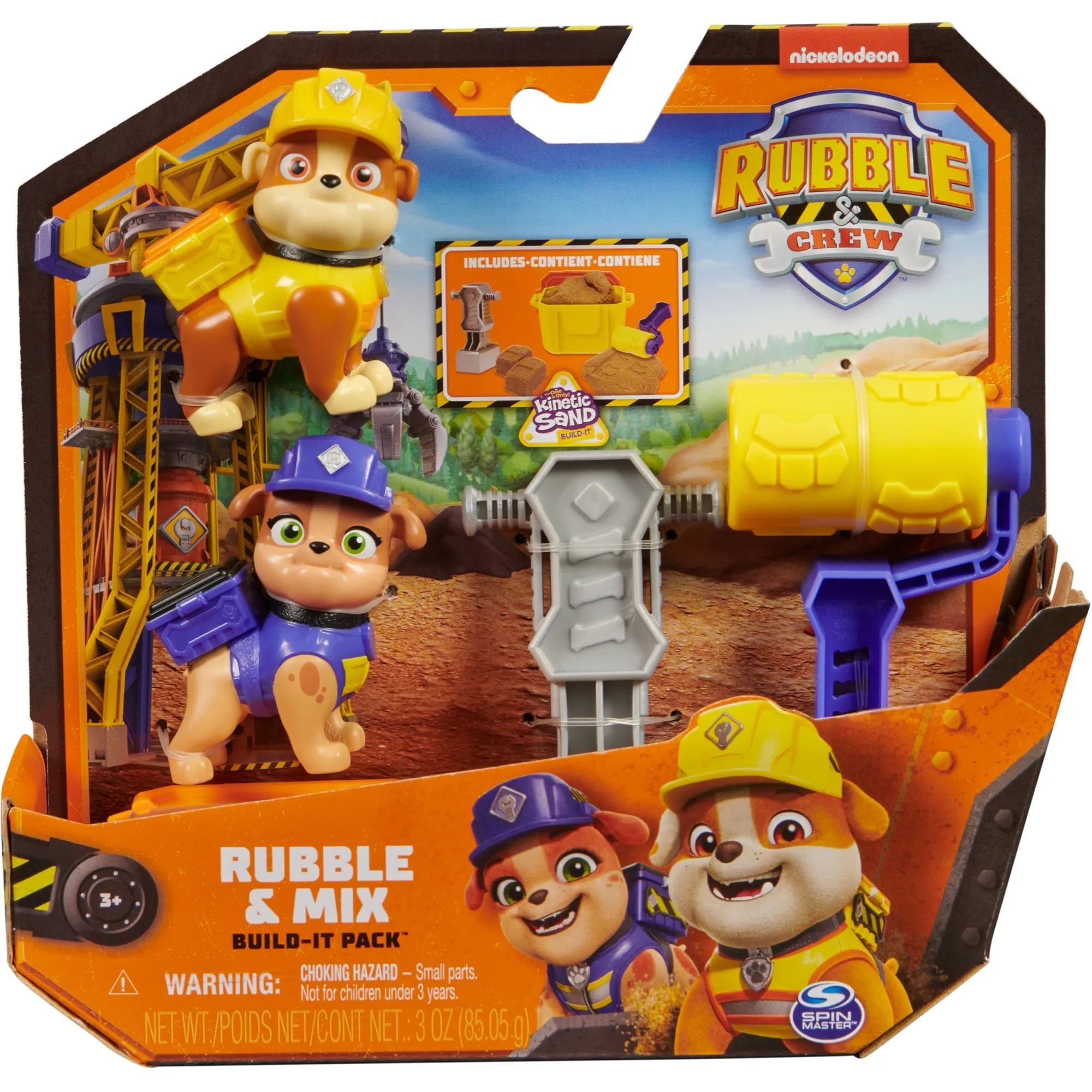 Rubble & Crew, set di action figure Rubble and Mix, con 85,05 g di Kinetic Sand Build-It e 2 giocattoli per costruzioni portatili, giocattoli per bambini dai 3 anni in su, Gioco figura - immagine 1