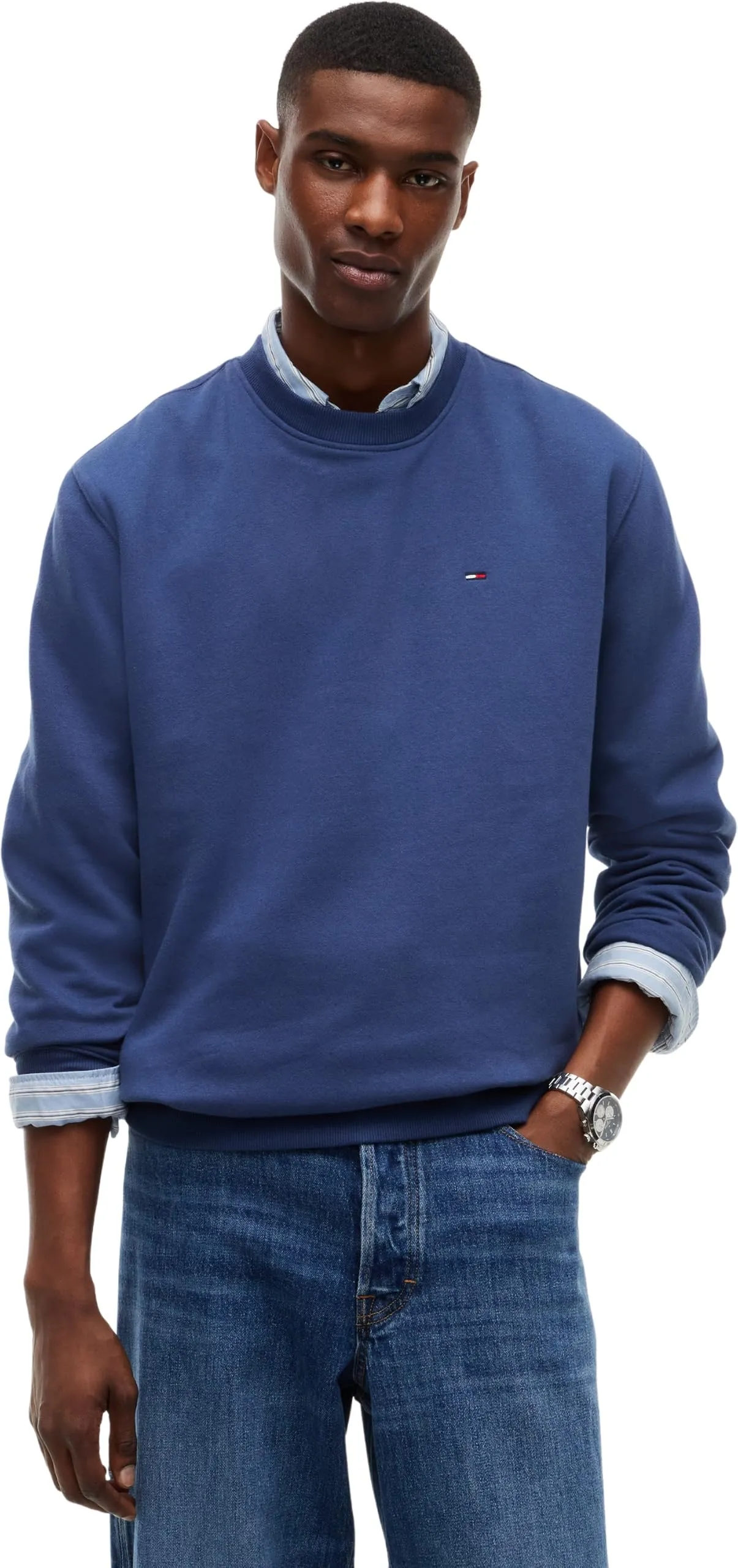 Tommy Jeans Felpa da Uomo Tjm Reg S Flag Crew Dm0Dm20741, Blu (Basic Navy), M - immagine 1
