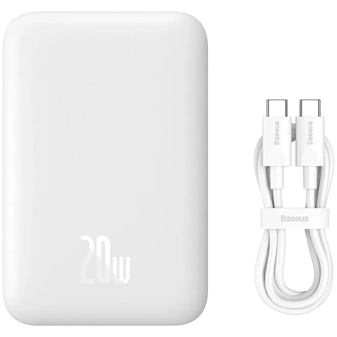 Batteria Esterna Wireless Baseus Magnetic Mini, 6000mAh, 20W, PD + FQI, 1 x QI - 1 x USB-C, Bianca P10059002223-00 - immagine 1