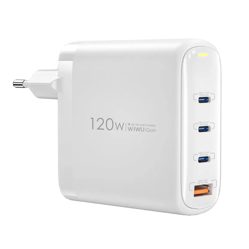Caricatore di rete WiWu Wi-U020, 120W, 3A, 1 x USB-A - 3 x USB-C, bianco - immagine 1