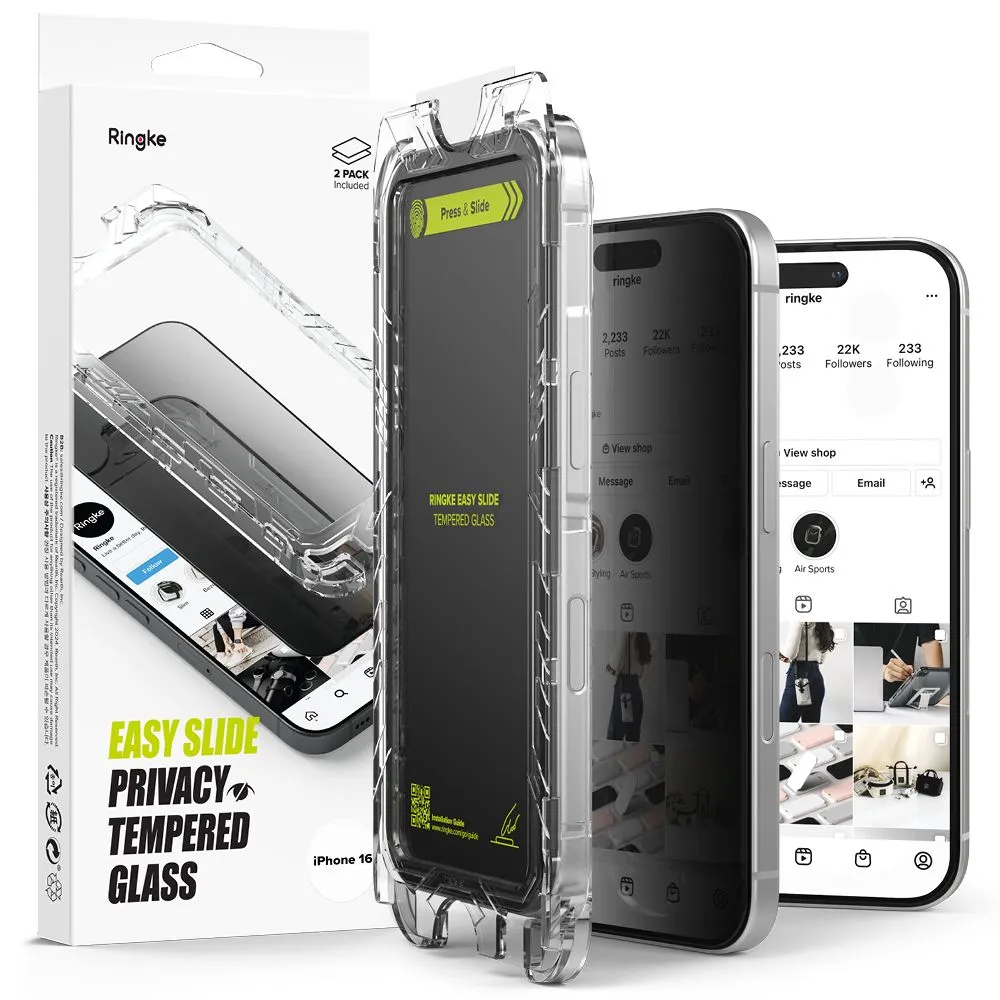 Pellicola Protettiva Schermo Privacy Ringke Easy Slide per Apple iPhone 16 / 15, Vetro Temperato, Full Glue, Set 2 pezzi - immagine 1