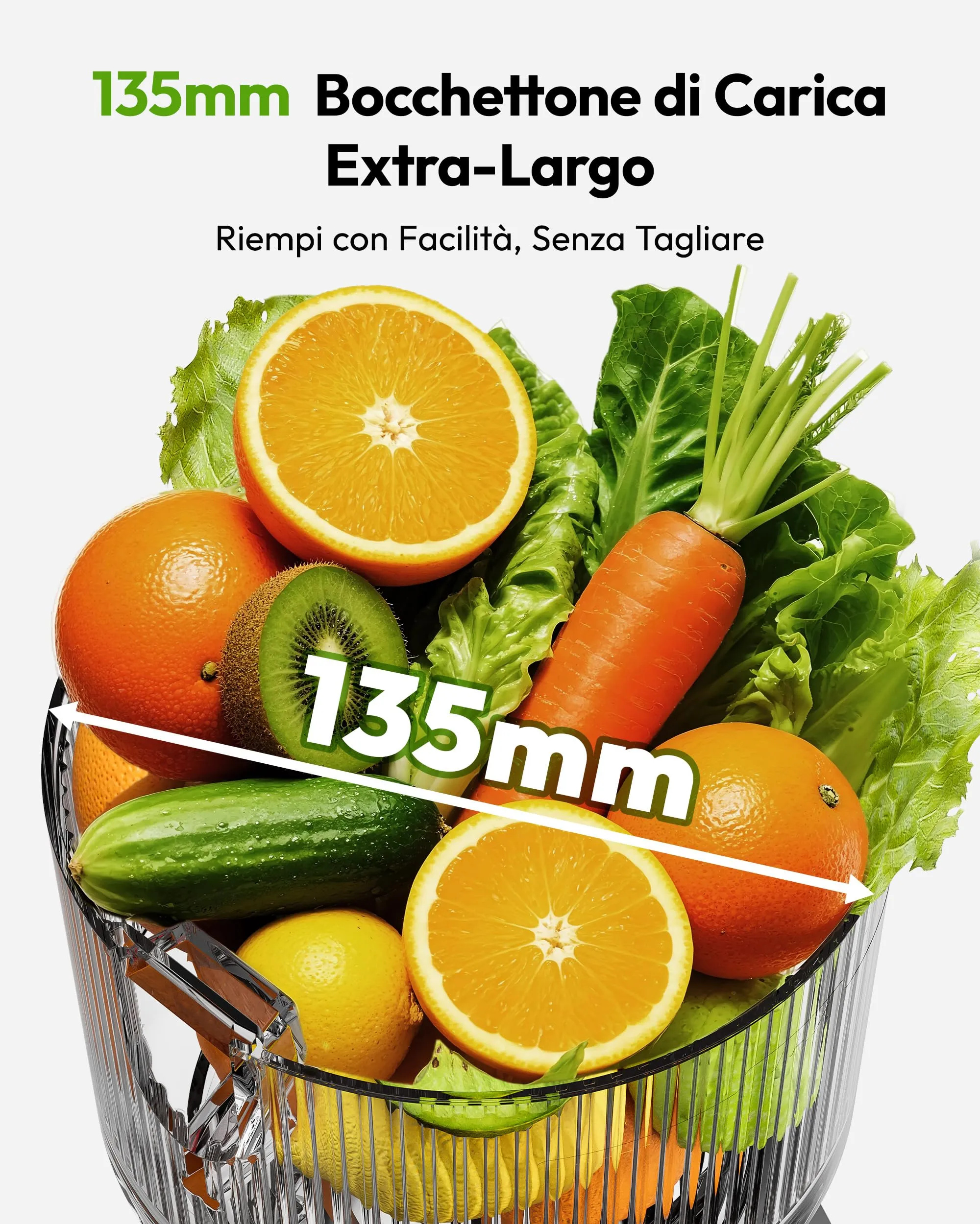 EUHOMY Estrattore Frutta e Verdura, Apertura 135MM e Capacità 1,8L Centrifuga Frutta e Verdura, 220W Estrattore di Succo con 2 Bicchieri, 99% Nutrienti Preservati, Facile da Smontare e Pulire - immagine 2
