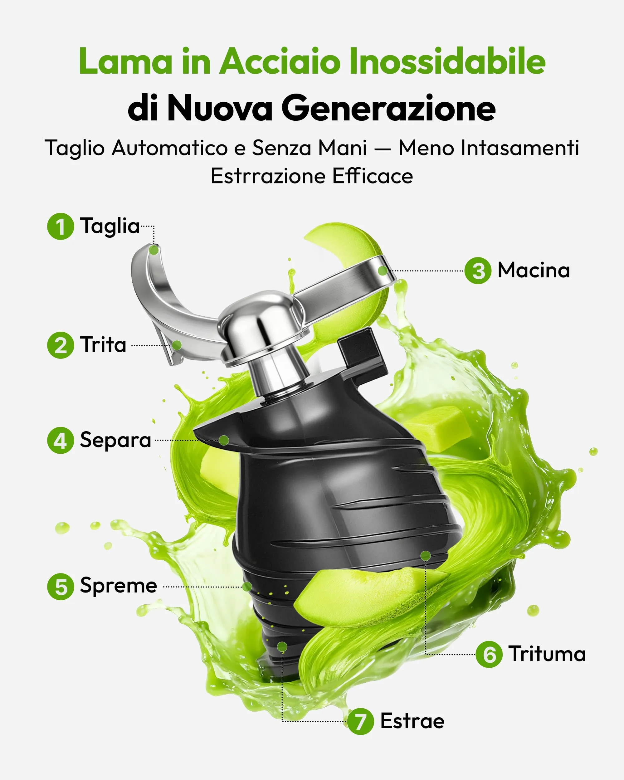 EUHOMY Estrattore Frutta e Verdura, Apertura 135MM e Capacità 1,8L Centrifuga Frutta e Verdura, 220W Estrattore di Succo con 2 Bicchieri, 99% Nutrienti Preservati, Facile da Smontare e Pulire - immagine 4