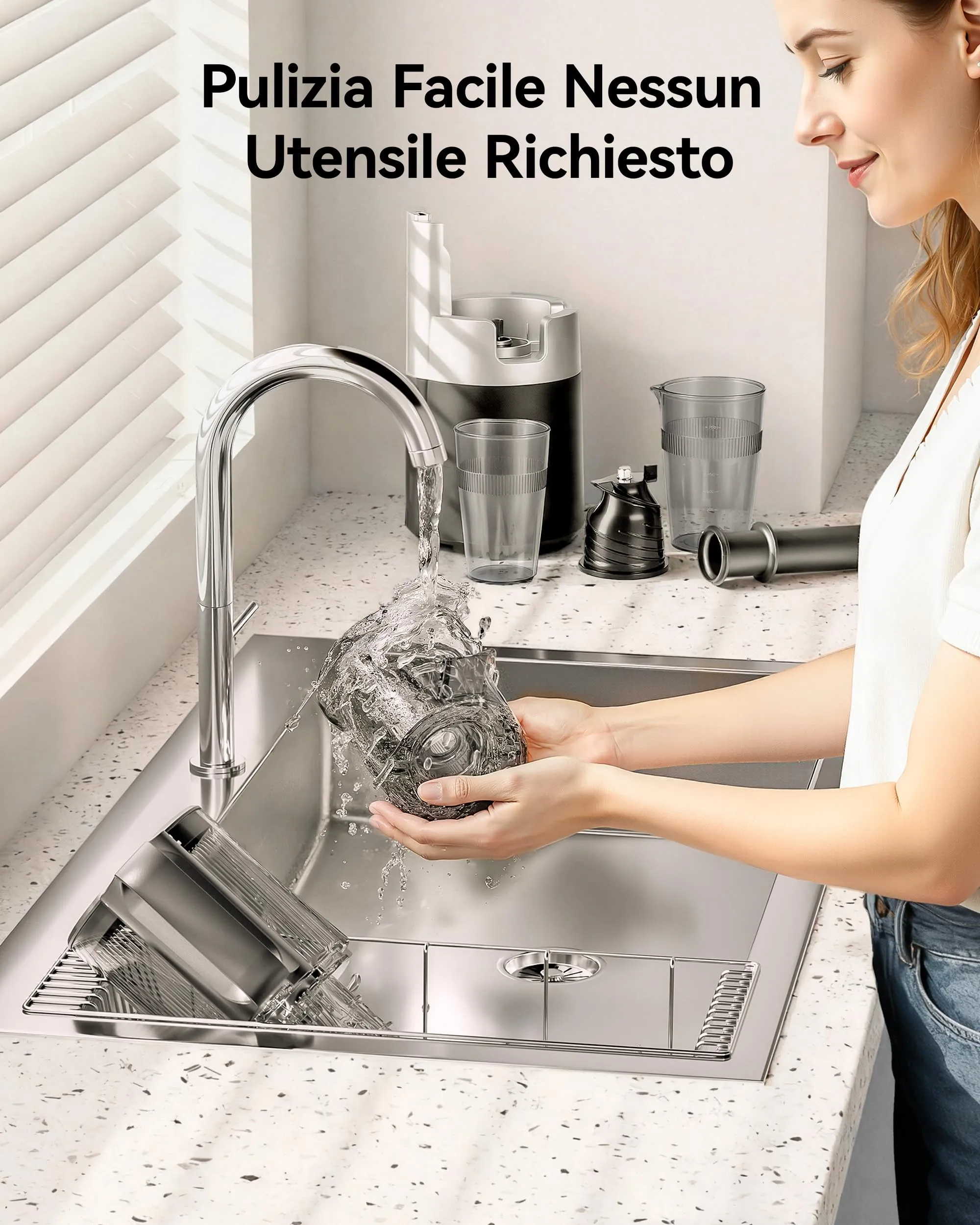 EUHOMY Estrattore Frutta e Verdura, Apertura 135MM e Capacità 1,8L Centrifuga Frutta e Verdura, 220W Estrattore di Succo con 2 Bicchieri, 99% Nutrienti Preservati, Facile da Smontare e Pulire - immagine 6