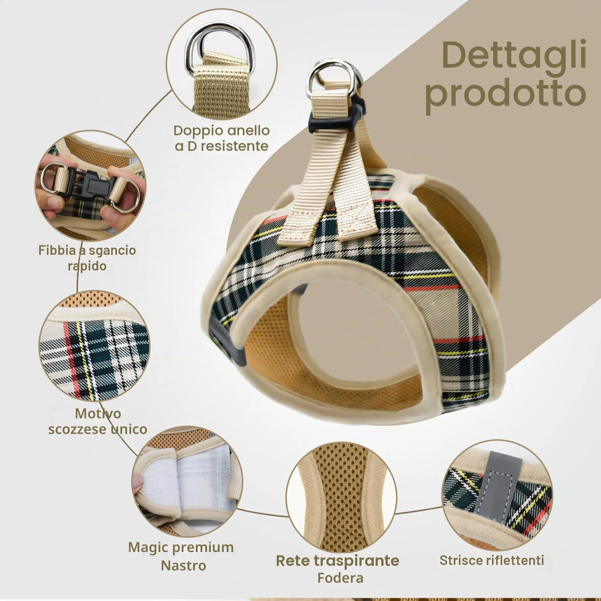 Pawsailor Pettorina Cane Taglia Piccola con Guinzaglio Anti-tiro Beige XXS - immagine 2