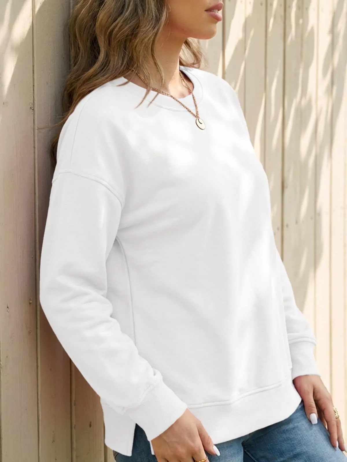 Cicy Bell Maglione da Donna a Maniche Lunghe Sweatshirt Pullover Elegante Basic a Maniche Lunghe Girocollo Pulli Casual Top, bianco, M - immagine 2