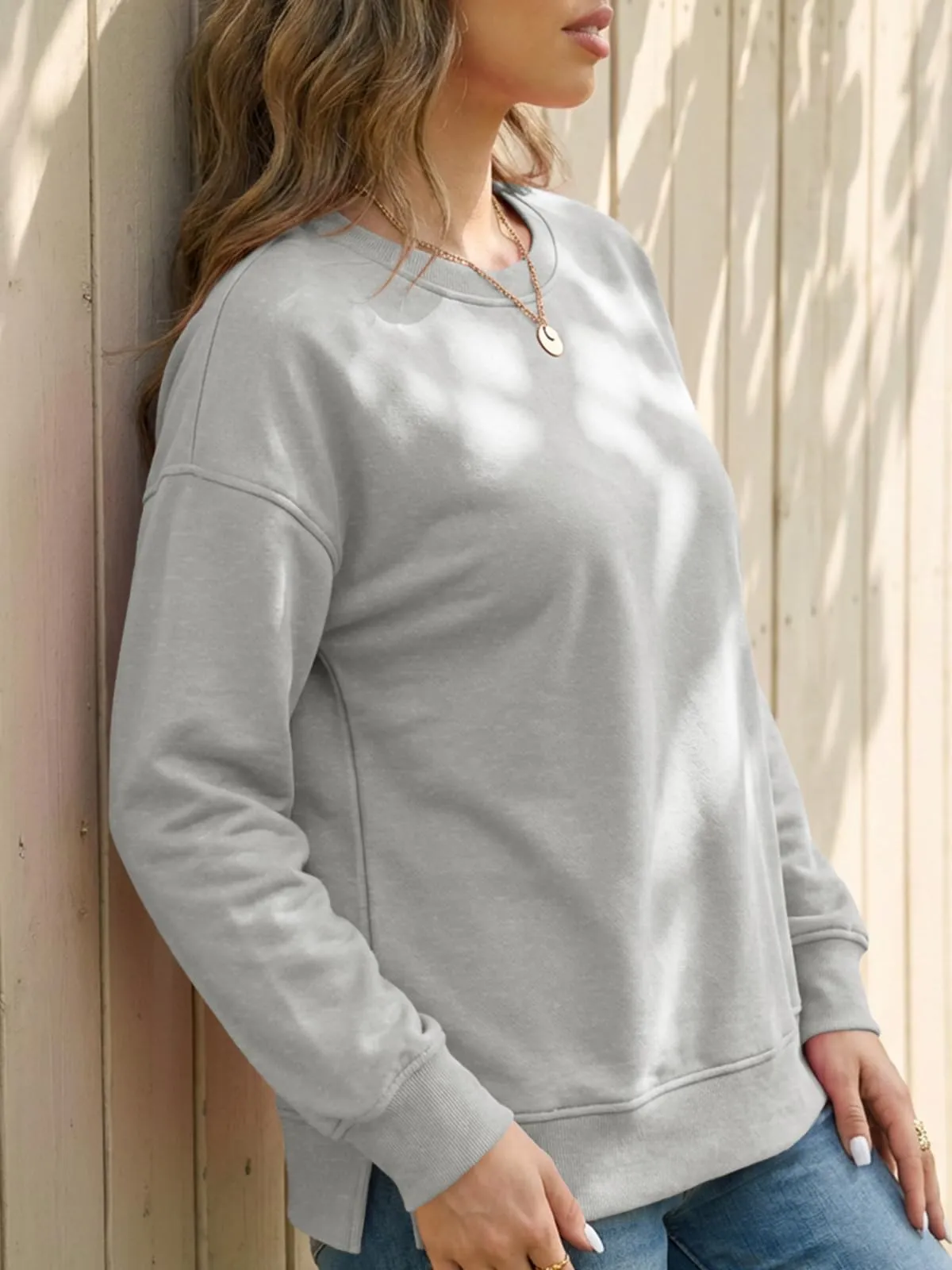 Cicy Bell Maglione da Donna a Maniche Lunghe Sweatshirt Pullover Elegante Basic a Maniche Lunghe Girocollo Pulli Casual Top, Grigio 1, M - immagine 2