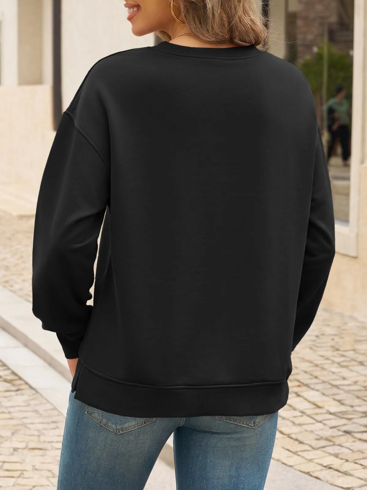 Cicy Bell Maglione da Donna a Maniche Lunghe Sweatshirt Pullover Elegante Basic a Maniche Lunghe Girocollo Pulli Casual Top, Nero/1, M - immagine 3