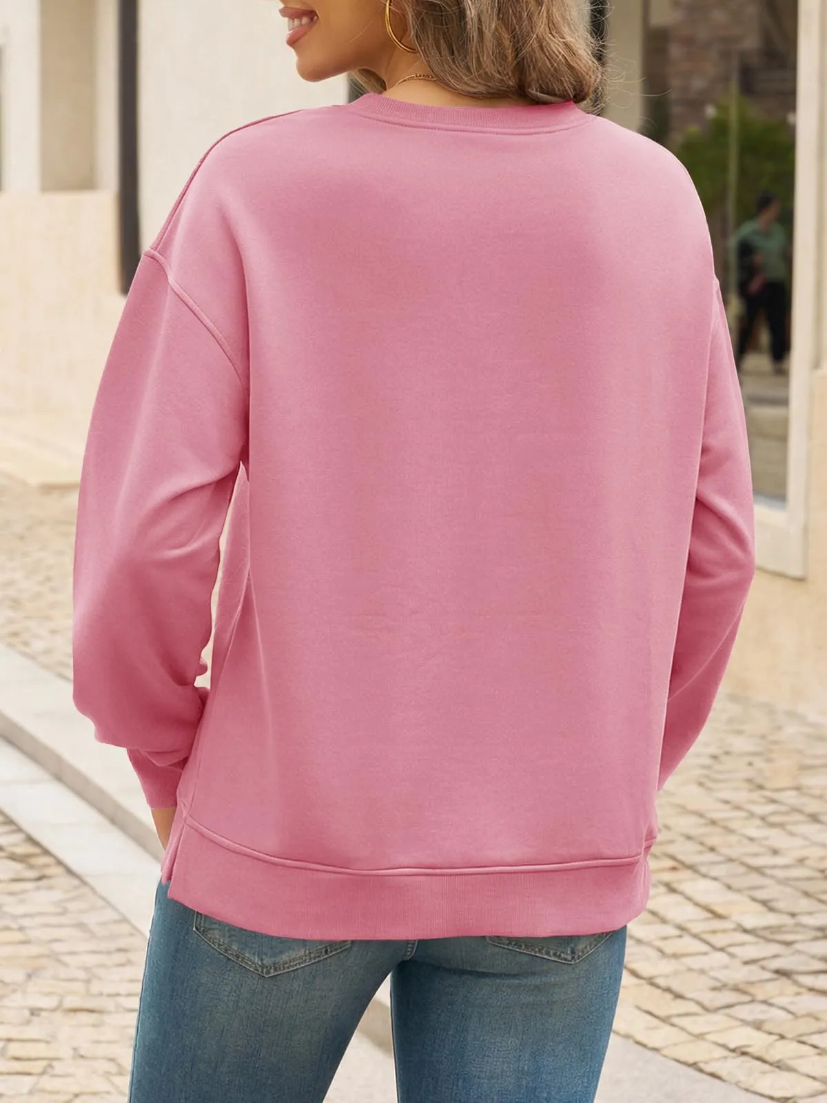 Cicy Bell Felpa da donna a maniche lunghe, elegante, basic, a maniche lunghe, girocollo, casual, Colore: rosa., L - immagine 3