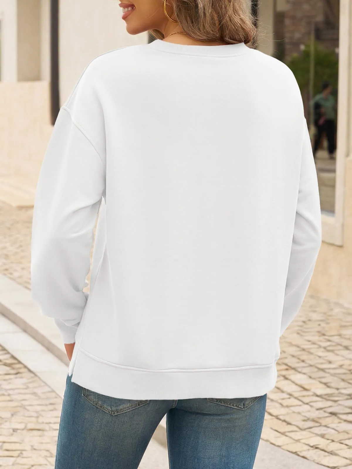 Cicy Bell Maglione da Donna a Maniche Lunghe, Felpa Elegante, Basic, Girocollo, Casual, Tops, bianco, XXL - immagine 3