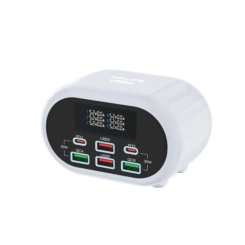 Caricabatterie Stazione Relife RL-309U, 72W, 5A, 2 x USB-C - 4 x USB-A, Argento - immagine 1