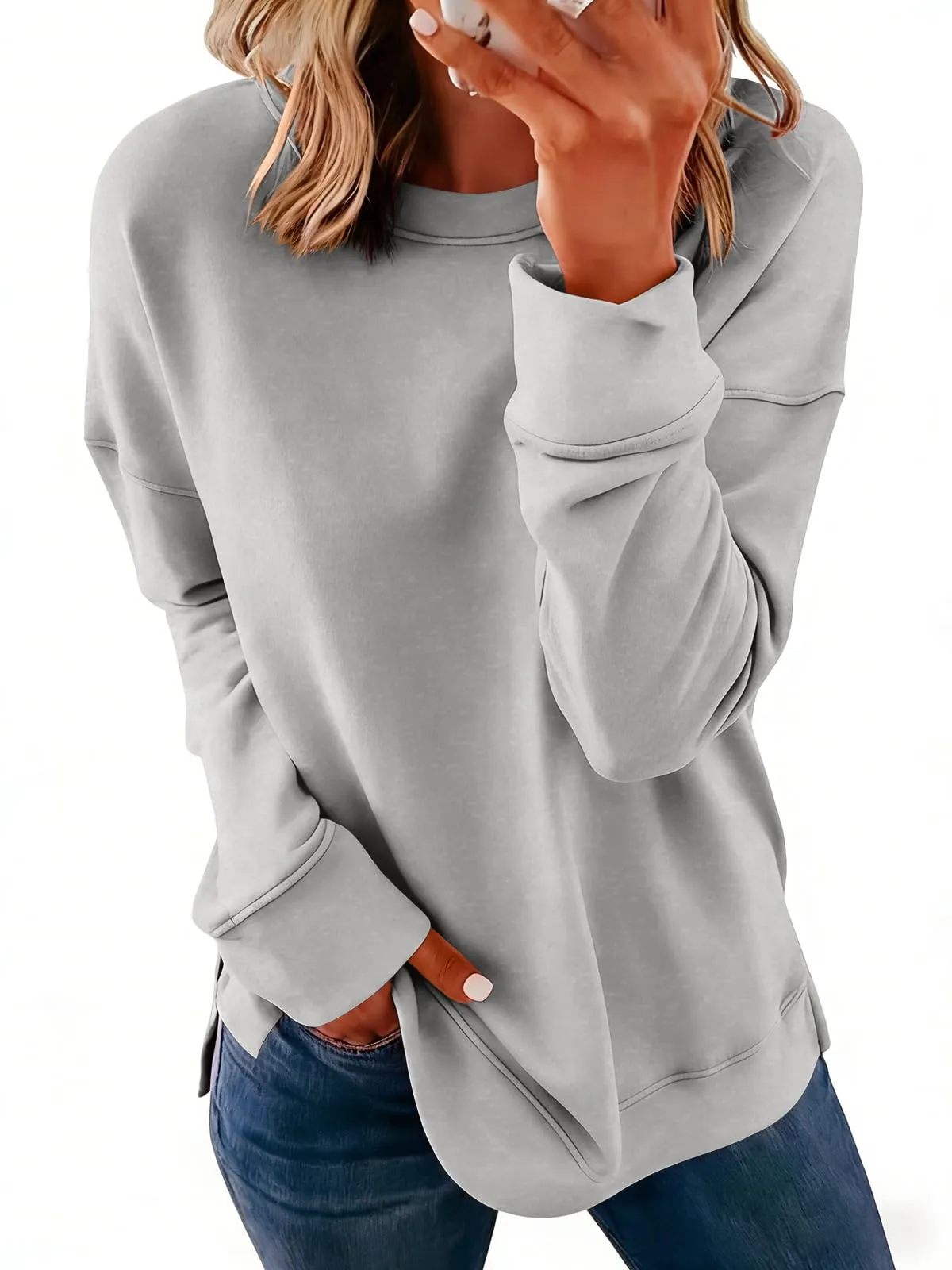 Cicy Bell Maglione da Donna a Maniche Lunghe Sweatshirt Elegante Basic a Maniche Lunghe Girocollo Pullover Casual Top, Grigio 1, S - immagine 1