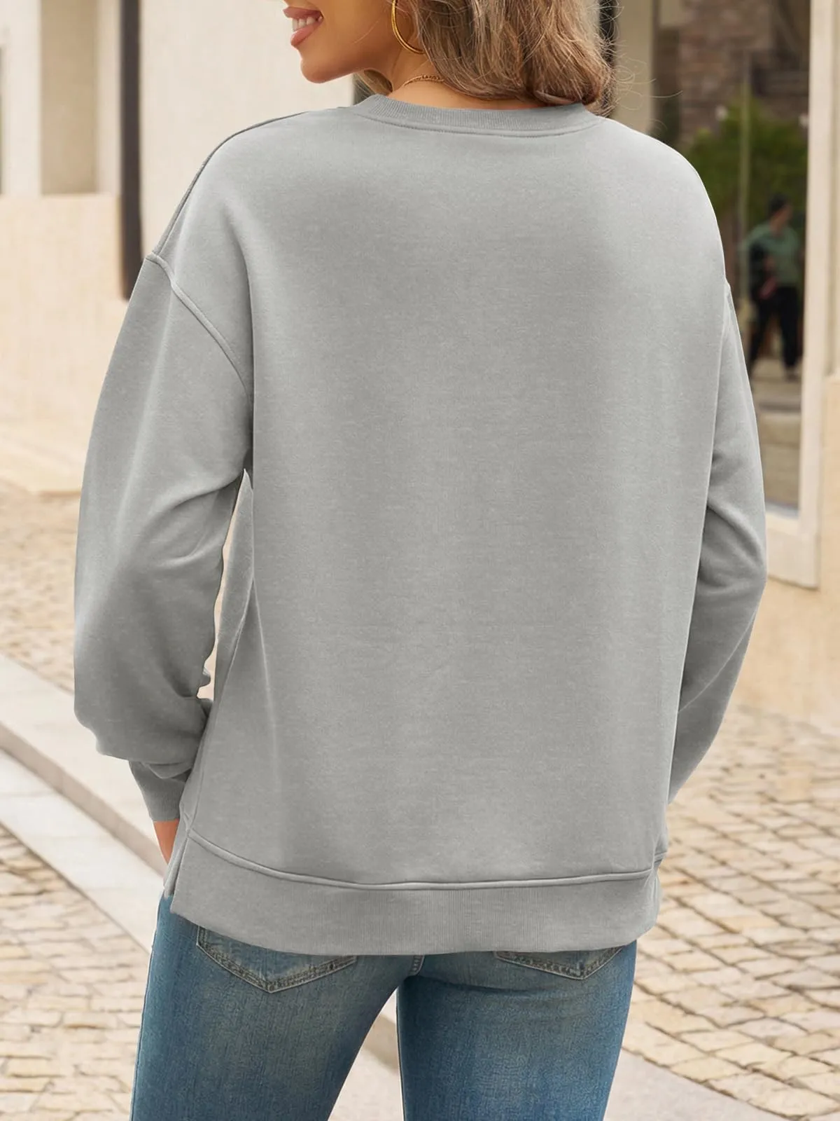 Cicy Bell Maglione da Donna a Maniche Lunghe Sweatshirt Elegante Basic a Maniche Lunghe Girocollo Pullover Casual Top, Grigio 1, S - immagine 3