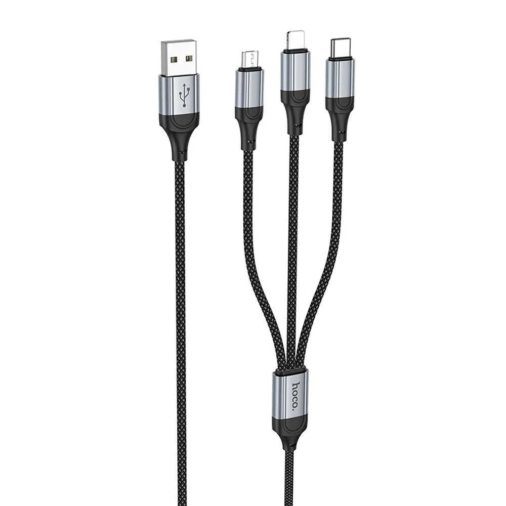 Cavo di Ricarica USB-A - Lightning / microUSB / USB-C HOCO X102 3in1, 18W, 1m, Nero - immagine 1