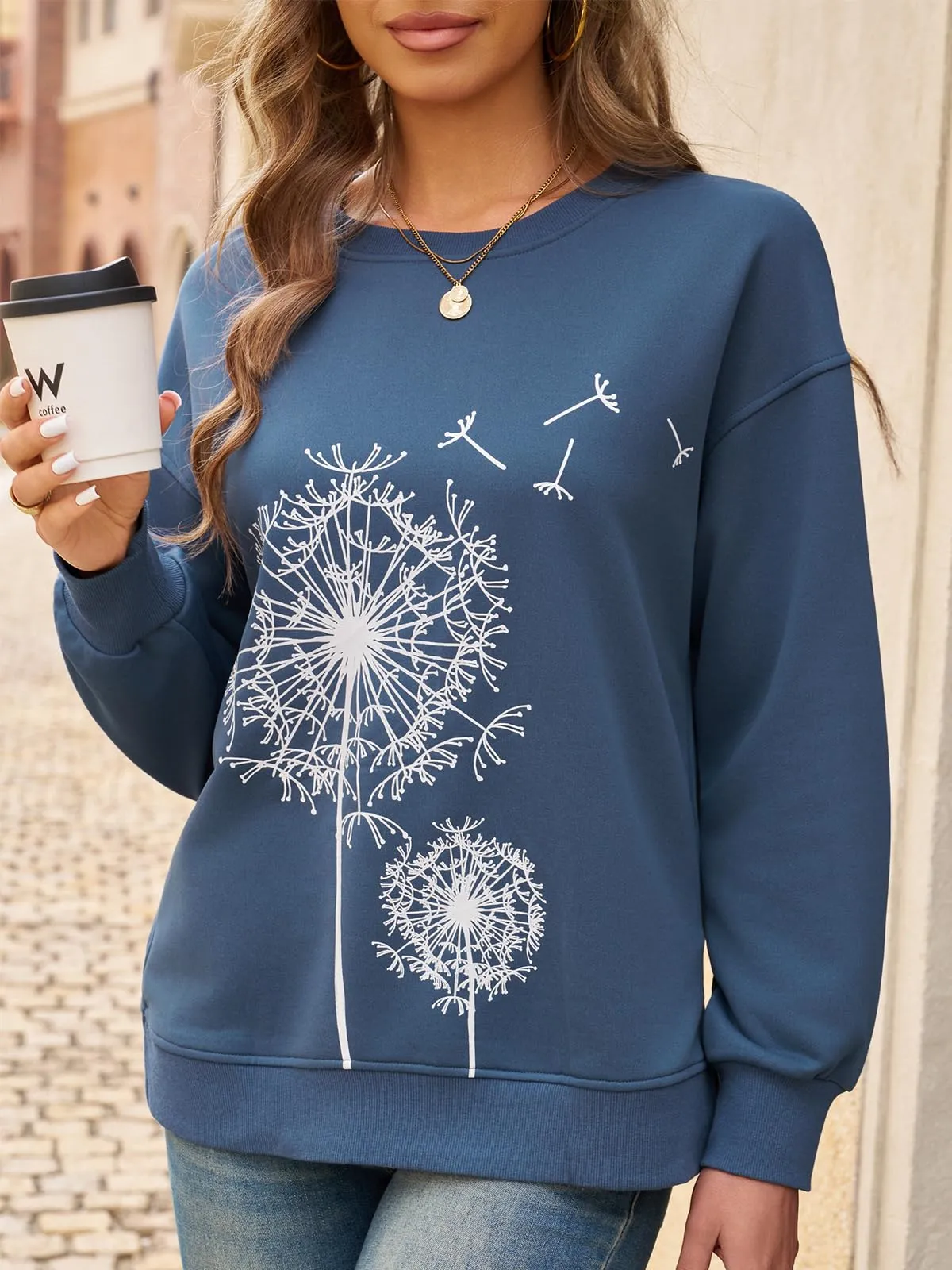 Cicy Bell Maglione da Donna a Maniche Lunghe, Felpa Elegante, Basic, Girocollo, Casual, Tops, Blu mare, M - immagine 2